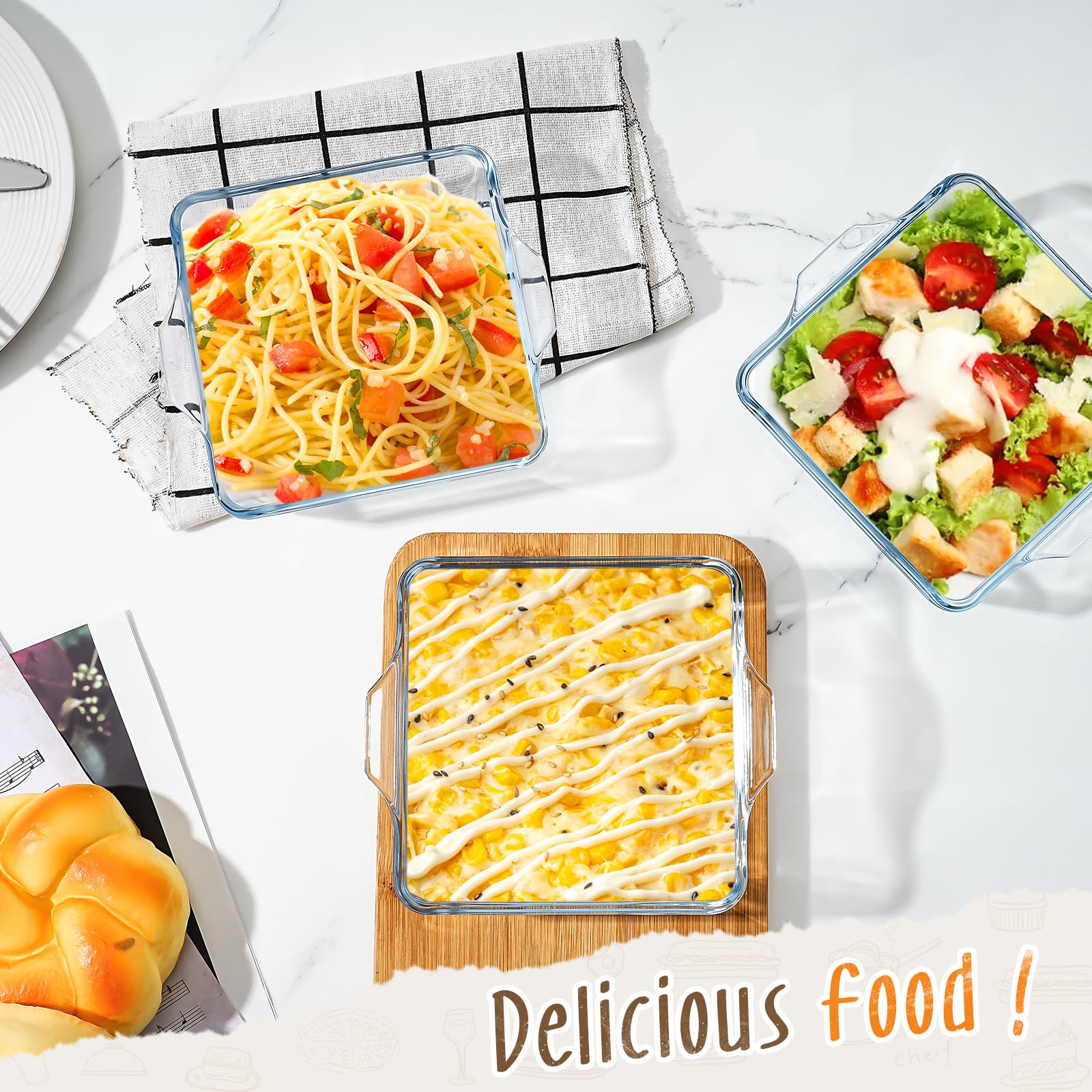 2-Piece Small Square Glass Baking Dishes Set - 5x5 Inch Oven-Safe Mini Casserole Dishes & Cake Pans for Individual Desserts, Lasagna, Side Dishes - Perfect for Home Baking, Meal Prep & Holiday Cooking