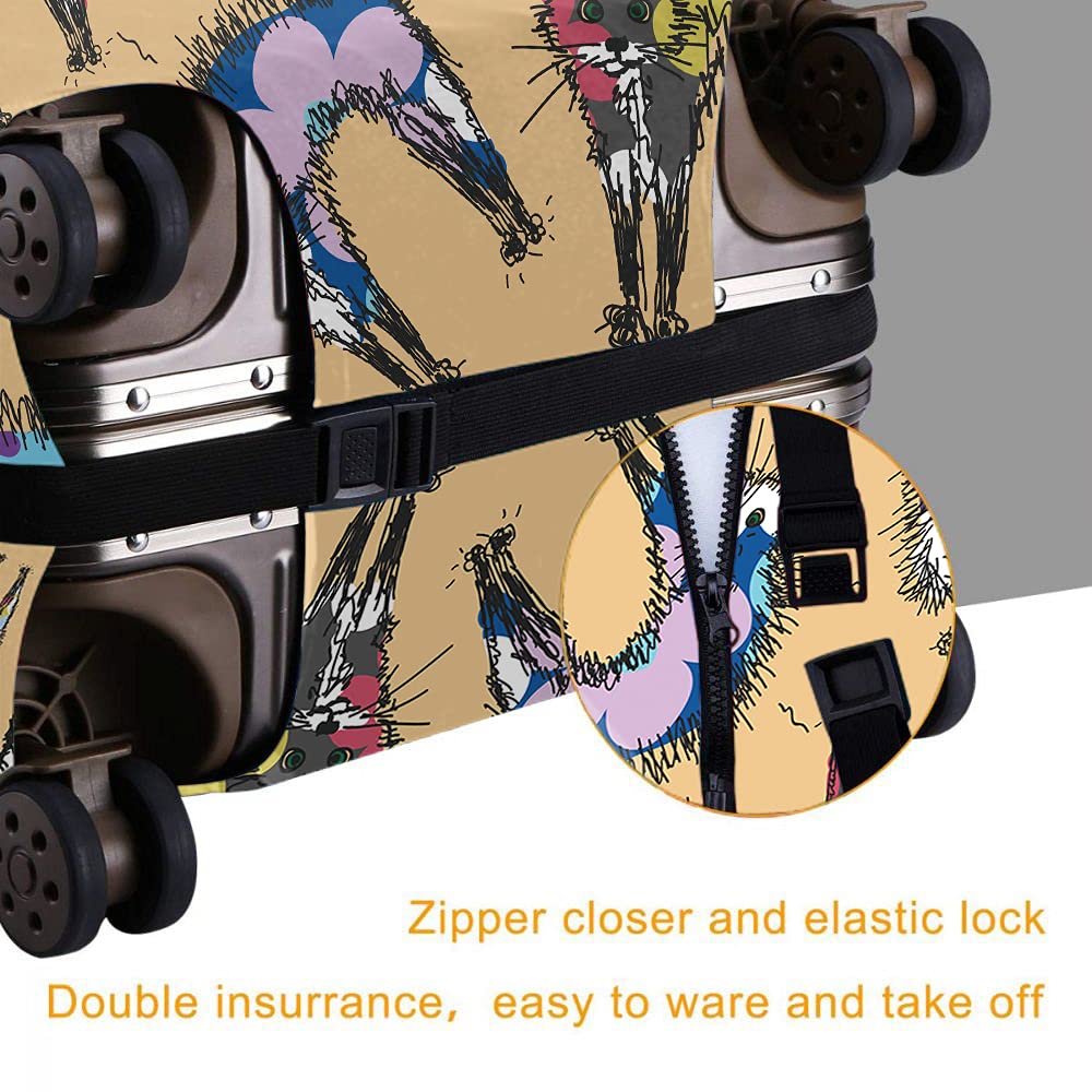 Wondertify Sketches Cats Luggage Cover - Washable Suitcase Protector for 22-24 Inch Bags, Anti-Scratch Shaggy Pussycat Design - Perfect for Travel, Airports & Protecting Your Suitcase