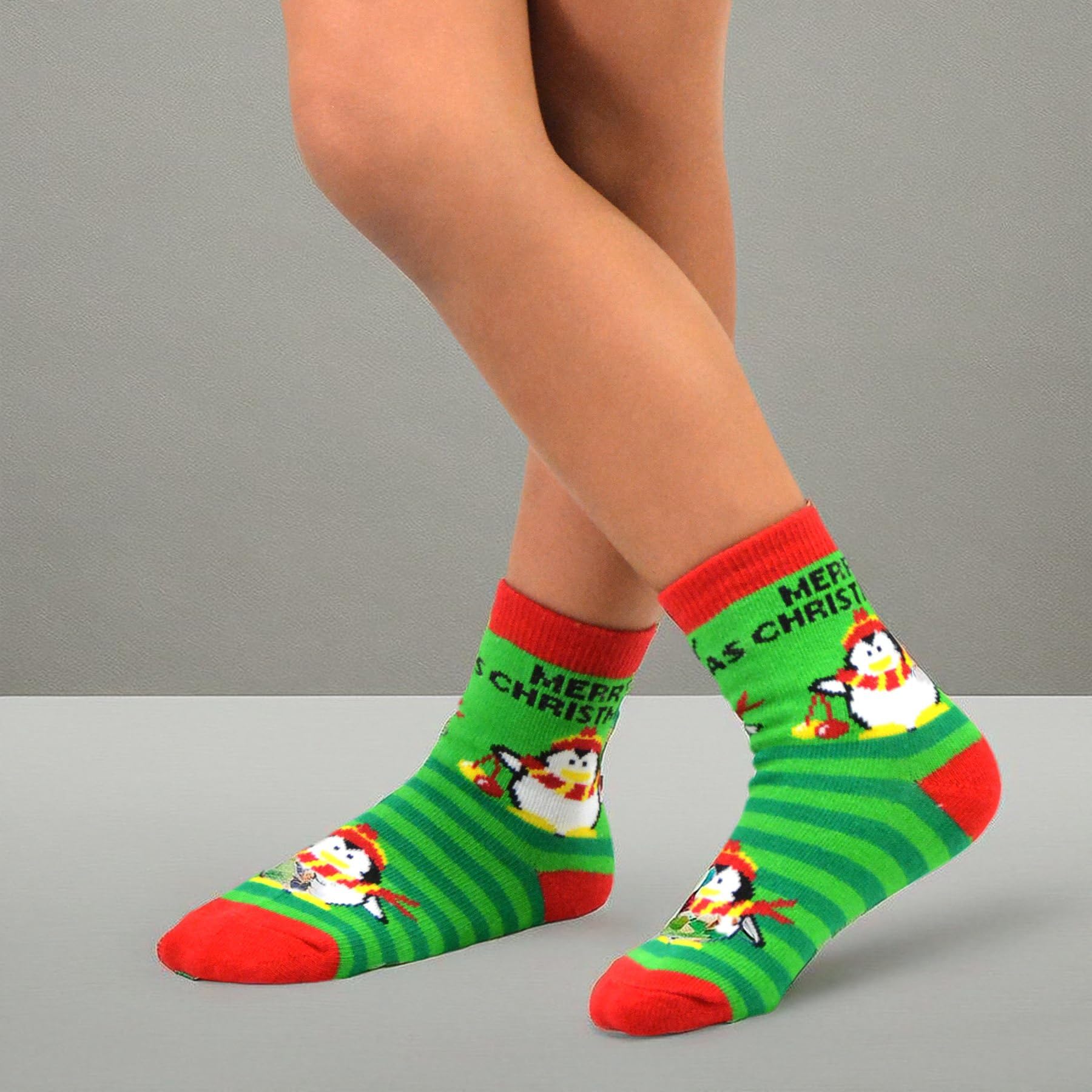 12-Pair Christmas Holiday Crew Socks for Kids - Fun Santa Snowman Gingerbread Polar Bear Designs - Unisex Gift Box Set for Boys & Girls - Perfect for Christmas Gifts, Stocking Stuffers & Winter Celebrations