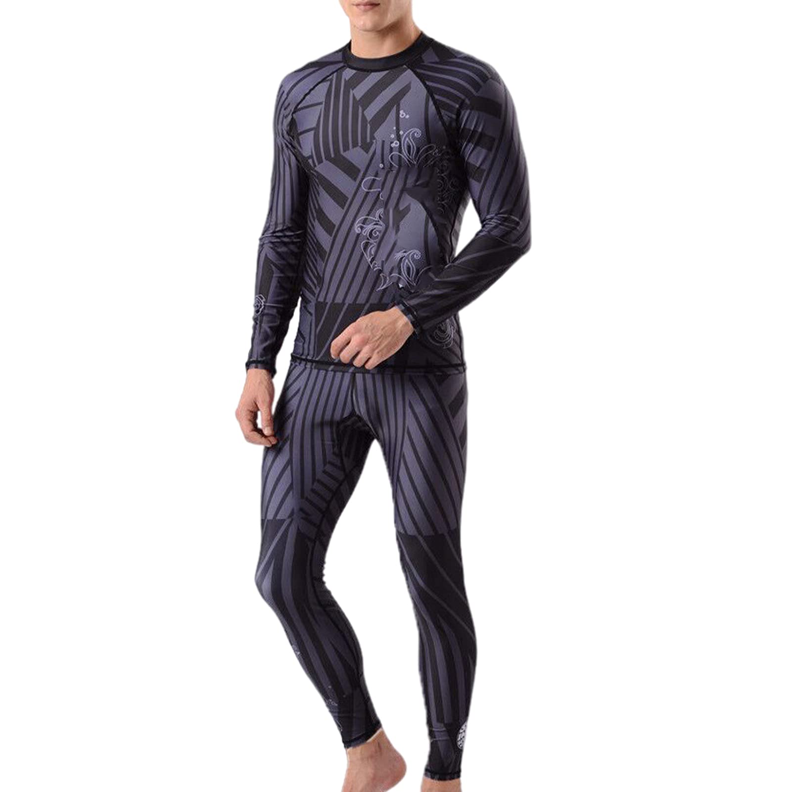 **Men's 2-Piece Wetsuit with Fashion Print - Full Body Long Sleeve Lycra Rash Guard for Diving, Surfing & Snorkeling - UPF 50+ Sun Protection - Ideal for Youth & Adults in Water Sports**