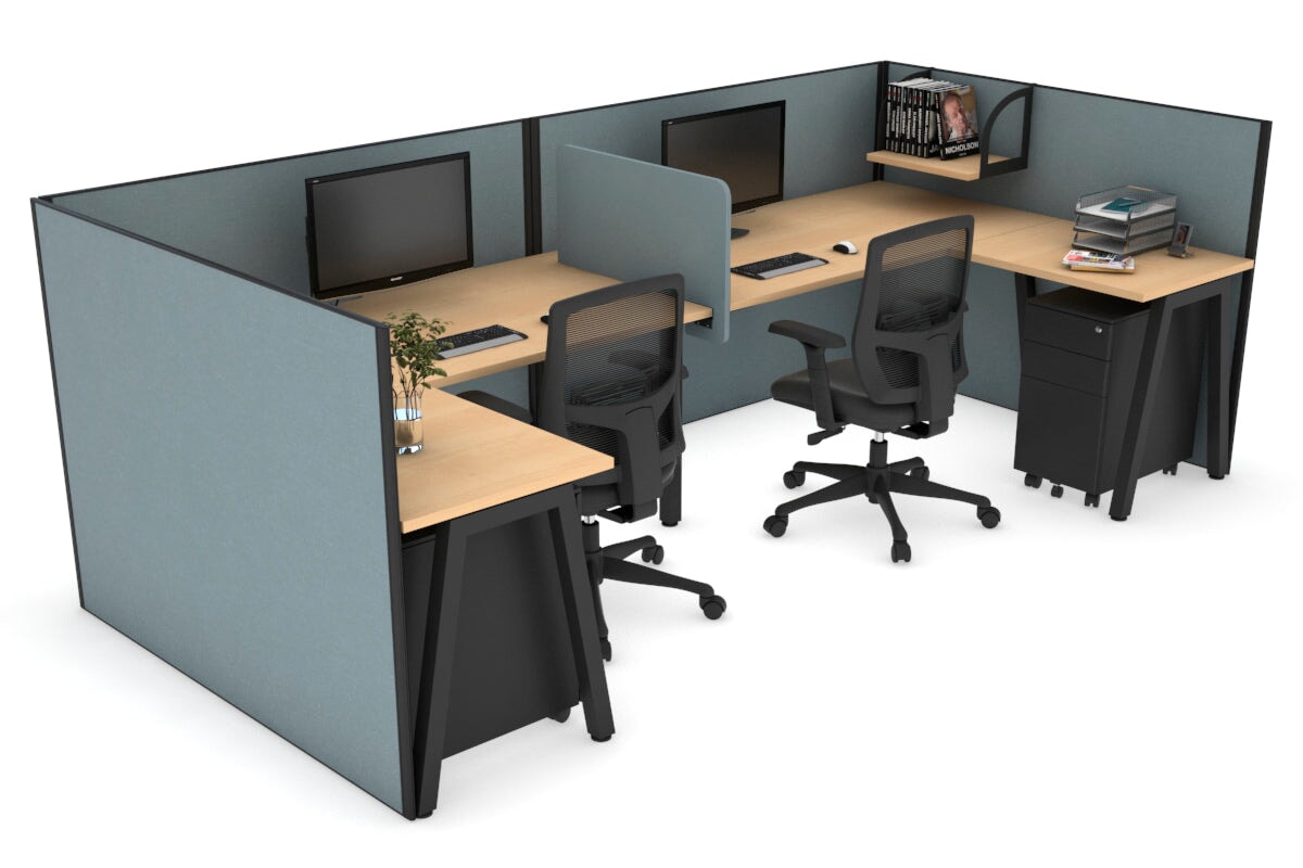 Quadro A Legs 2-Person Corner Workstation - U-Shaped Black Frame Office Desk [1800L x 1800W with Cable Management] - Perfect for Collaborative Workspaces & Home Offices