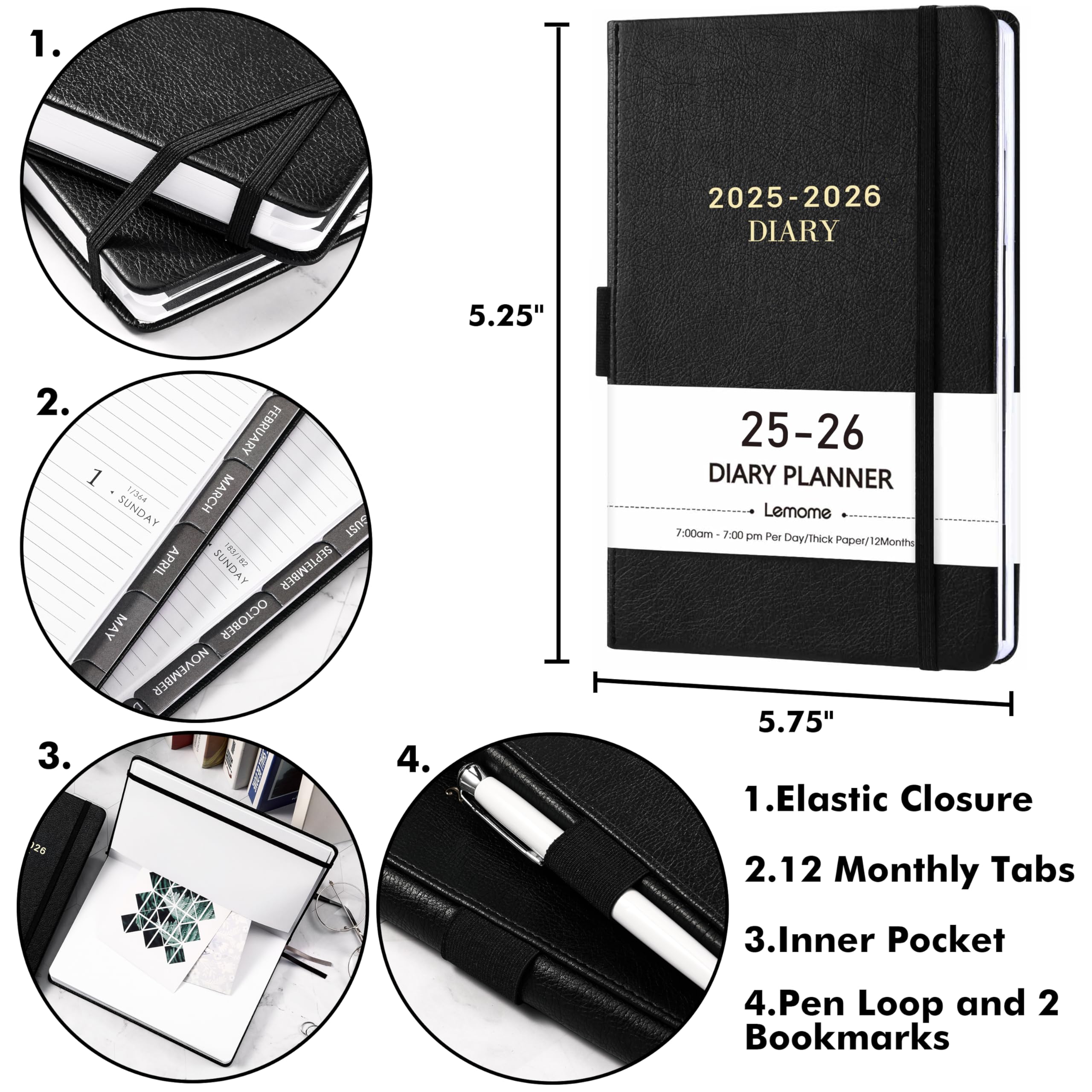 2025-2026 Daily Planner & Appointment Book - July 2025 to June 2026 Academic Year with Tabs, Pen Loop, Bookmarks & Inner Pocket - 5.75