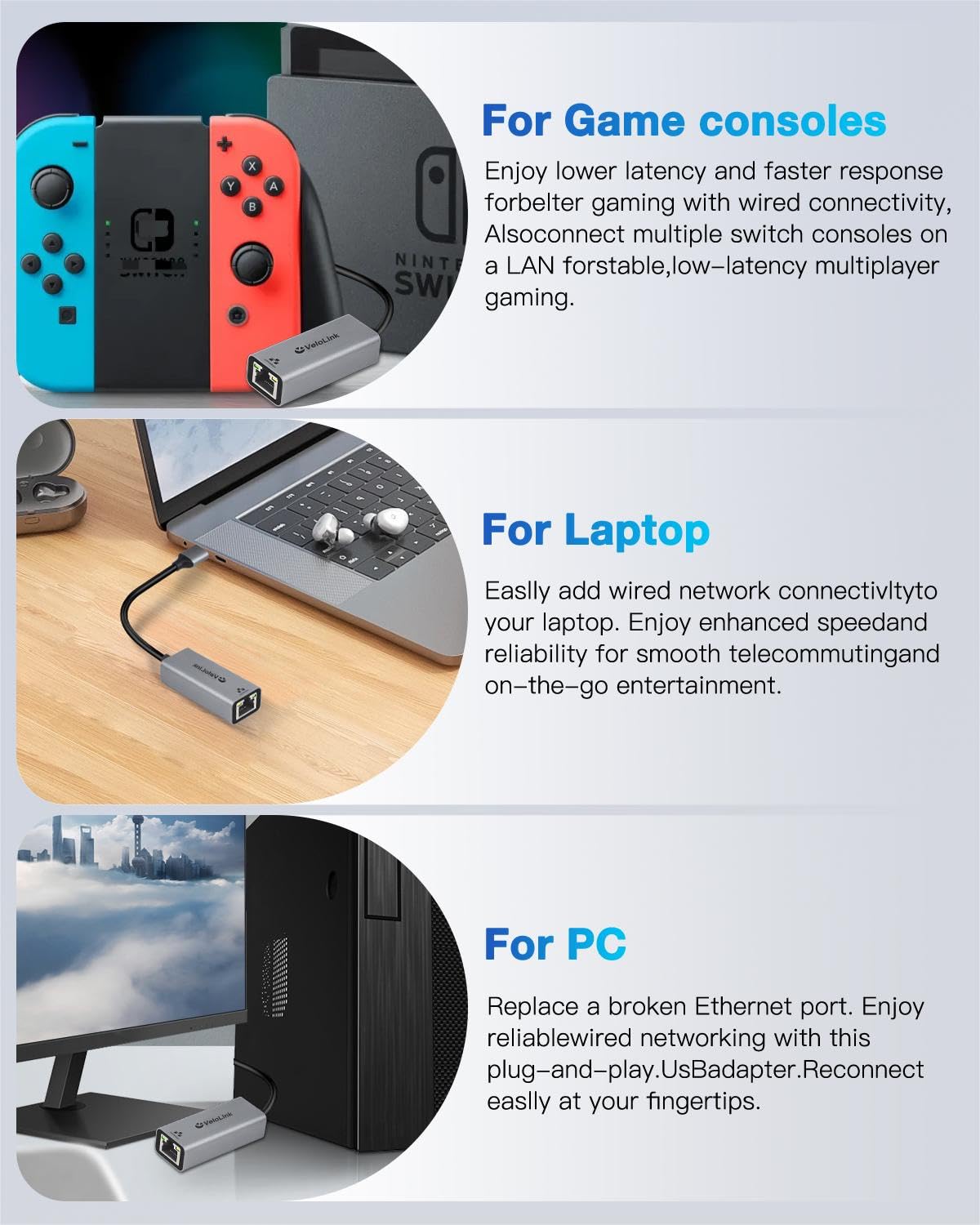 USB C to Ethernet Adapter 1000Mbps for MacBook & Laptop