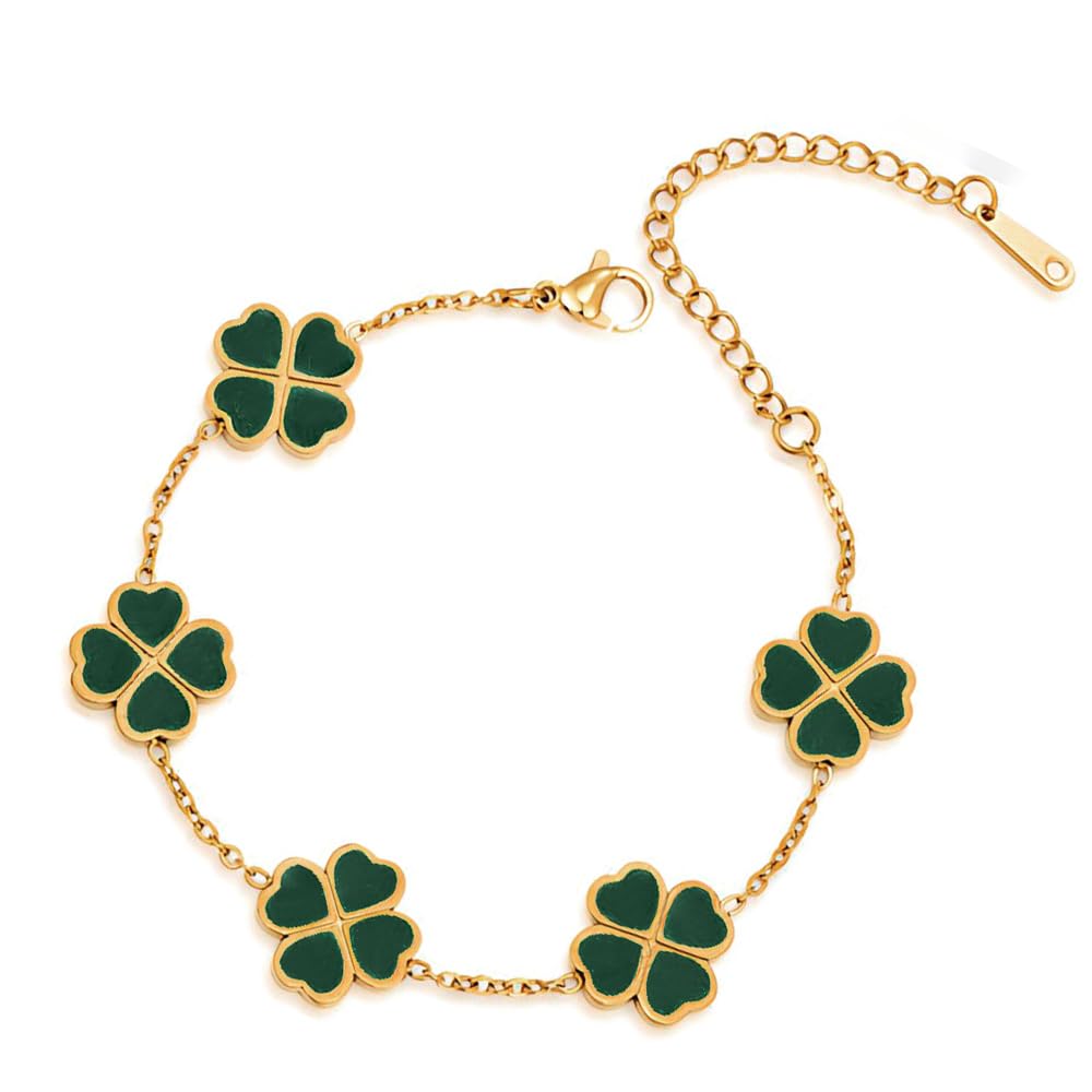 18K Gold Plated Clover Lucky Link Bracelet for Women - Trendy Four Leaf Clover Jewelry Gift for Birthday, Anniversary & Good Luck Charm | Perfect for Everyday Wear, Special Occasions & Gift Giving