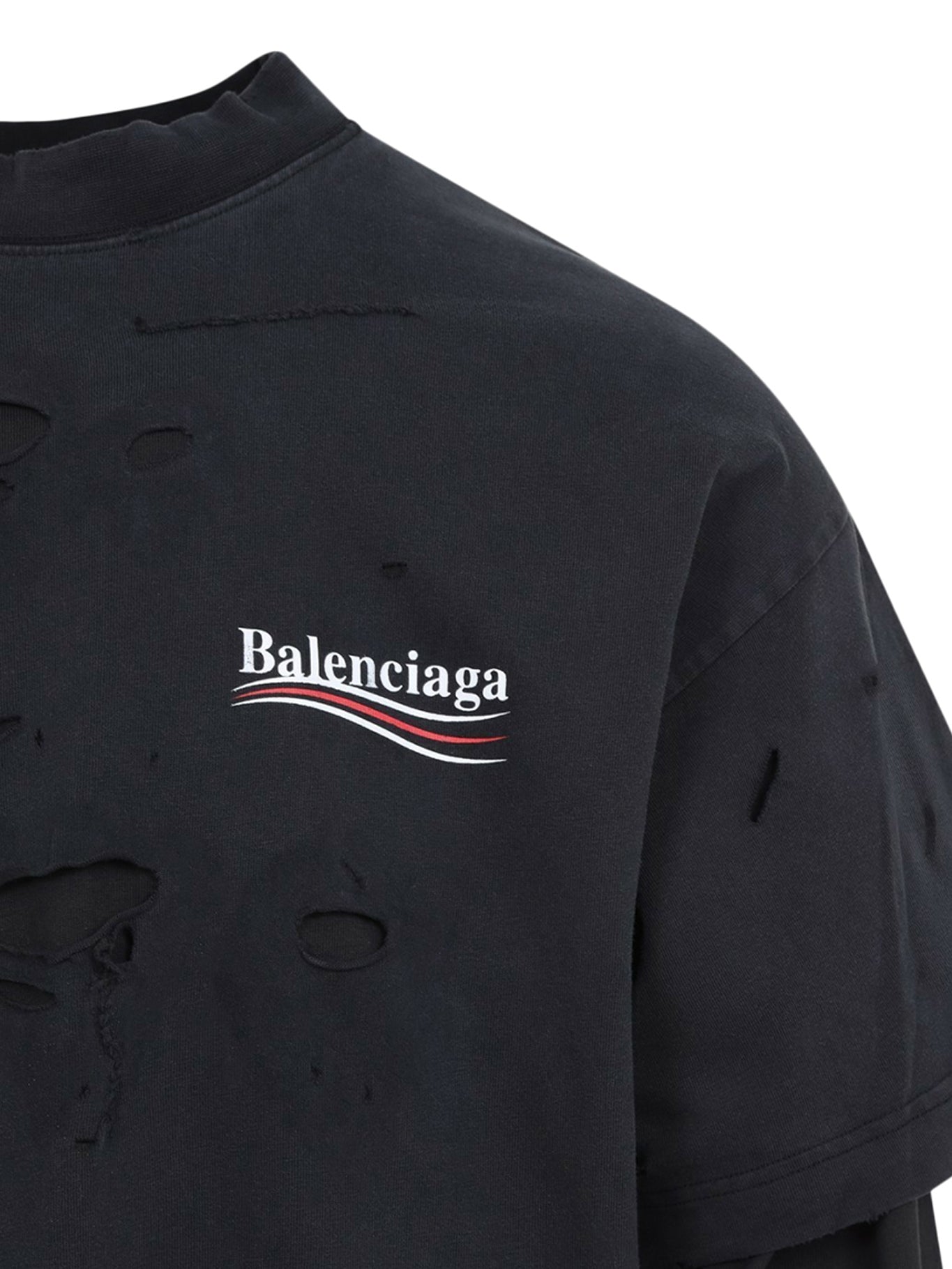 Balenciaga Cotton T-Shirt for Men - Black Washed Vintage Style Tee | Casual Wear, Street Fashion, Everyday Outfit
