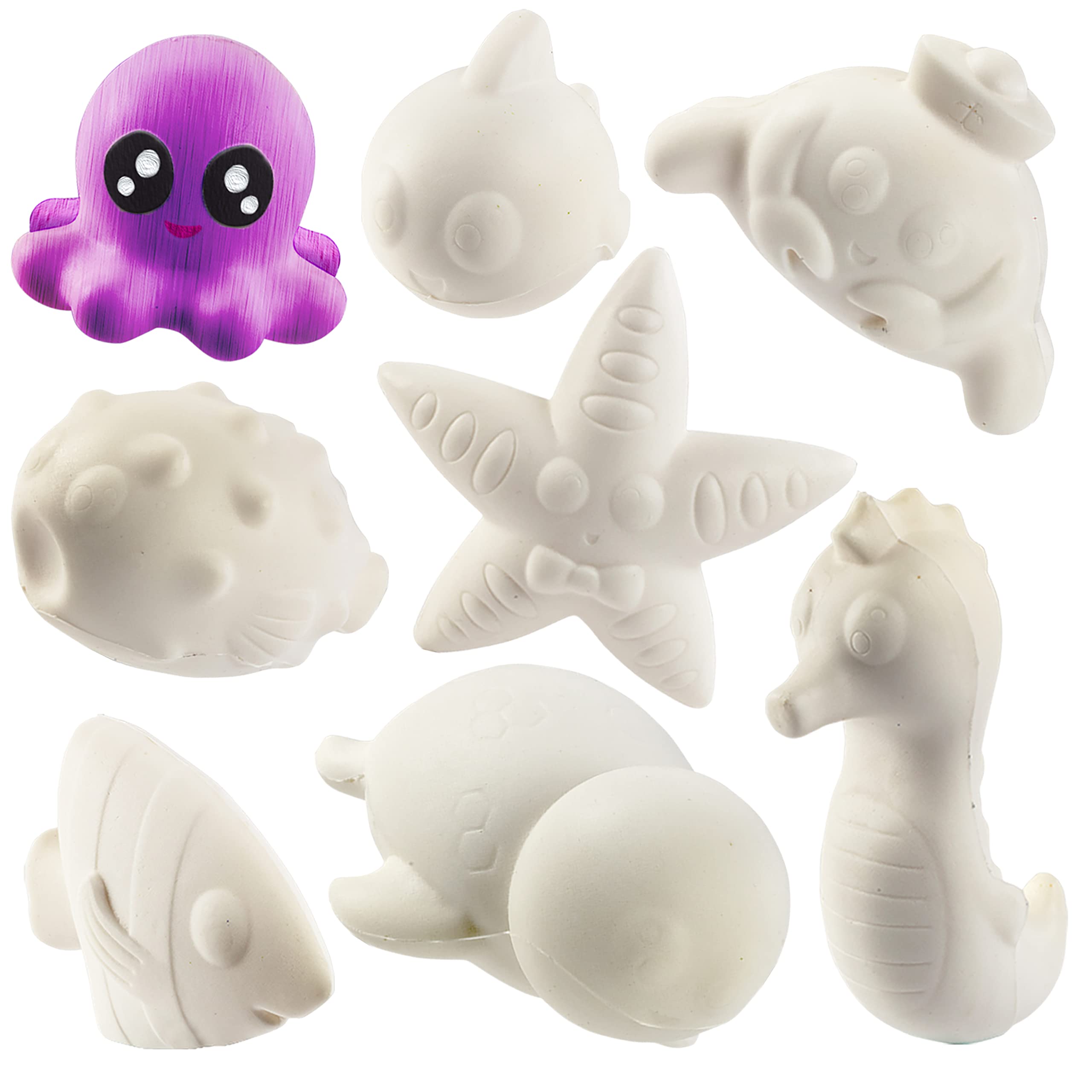 DIY Party Craft Kit - Jumbo Ocean Pals Squishies (8 Unique Sea Animals) - White Kawaii Scented Slow Rising Squishy Toys with Paint for Stress Relief - Perfect for Kids Classroom Activities, Birthday Gifts & Sensory Play (4