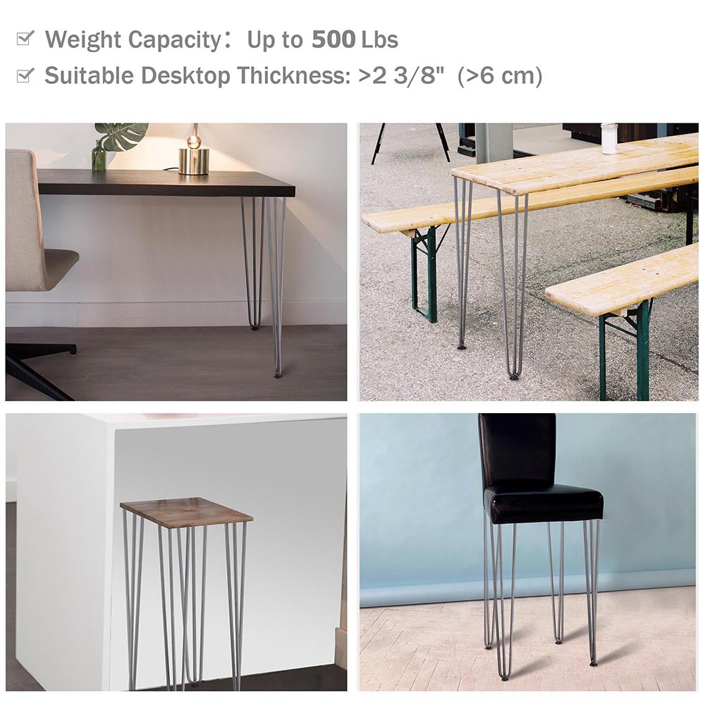 TheLAShop 28 Inch Hairpin Legs Set of 4 - 3 Rod Steel Furniture Legs in Raw Steel Finish - Perfect for DIY Coffee Tables, Benches, and Modern Furniture Projects