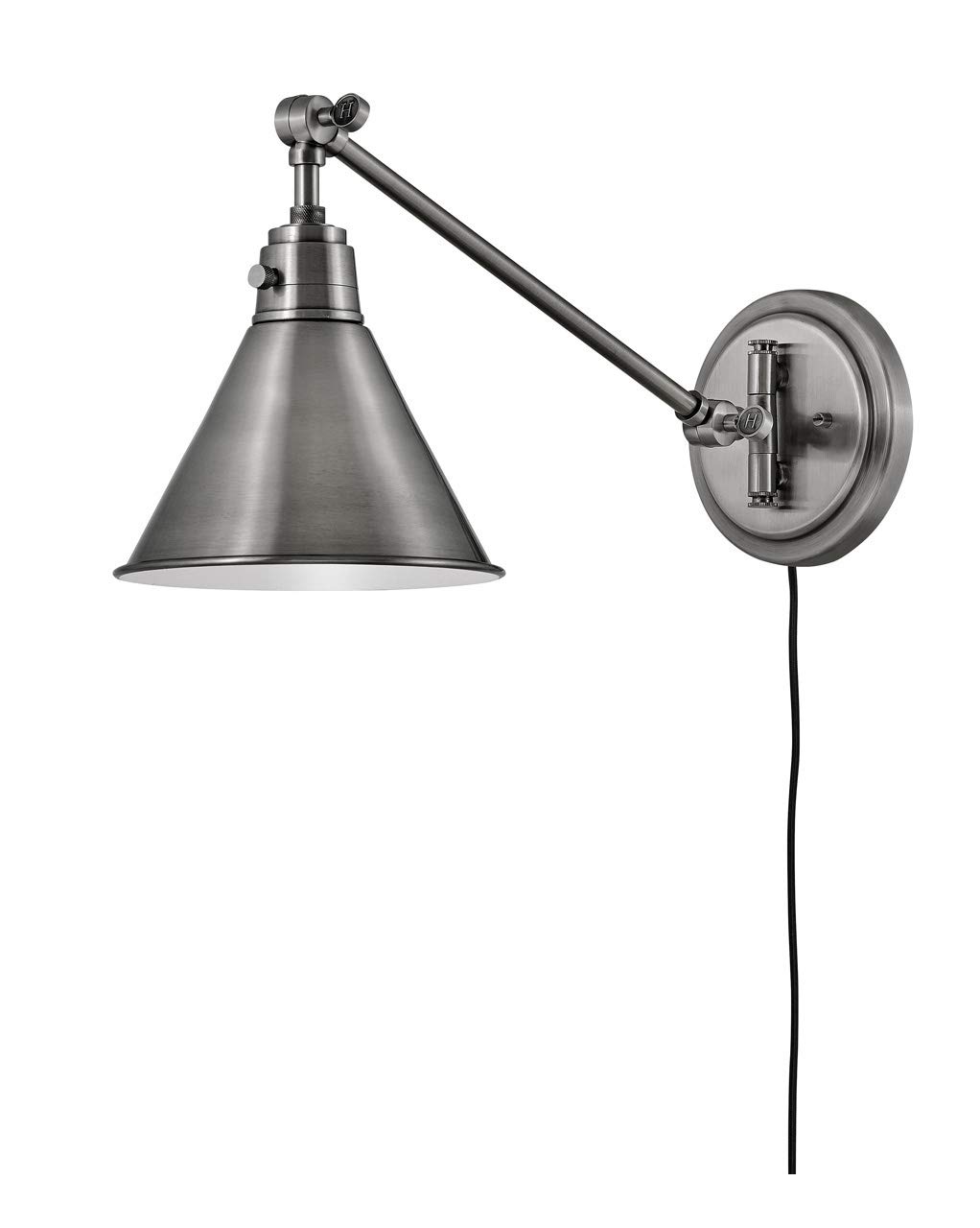Hinkley Arti 3690PL Medium Articulating Single Light Wall Sconce with On/Off Switch - Adjustable Two-Pivot Design, Removable Fabric Cord in Polished Antique Nickel - Perfect for Bedroom, Hallway & Living Room Wall Lighting