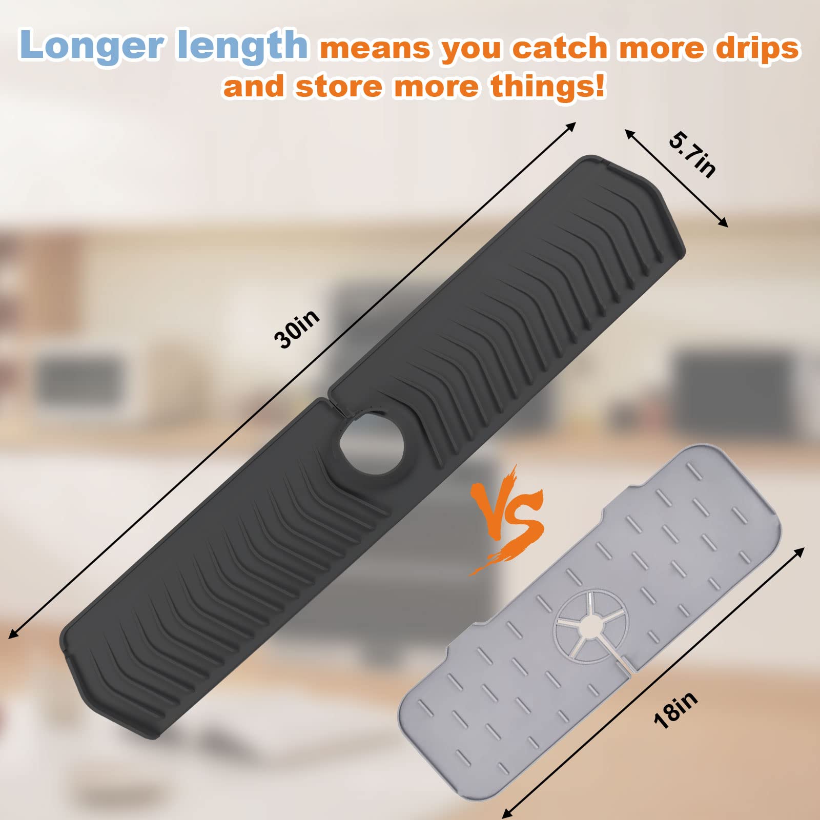 30 Inch Silicone Kitchen Sink Splash Guard - Anti-Splash Faucet Mat & Drip Catcher Tray for Countertop Protection - Perfect for Kitchen & Bathroom Use (Black) - Ideal for Cooking, Dishwashing & Handwashing Scenes