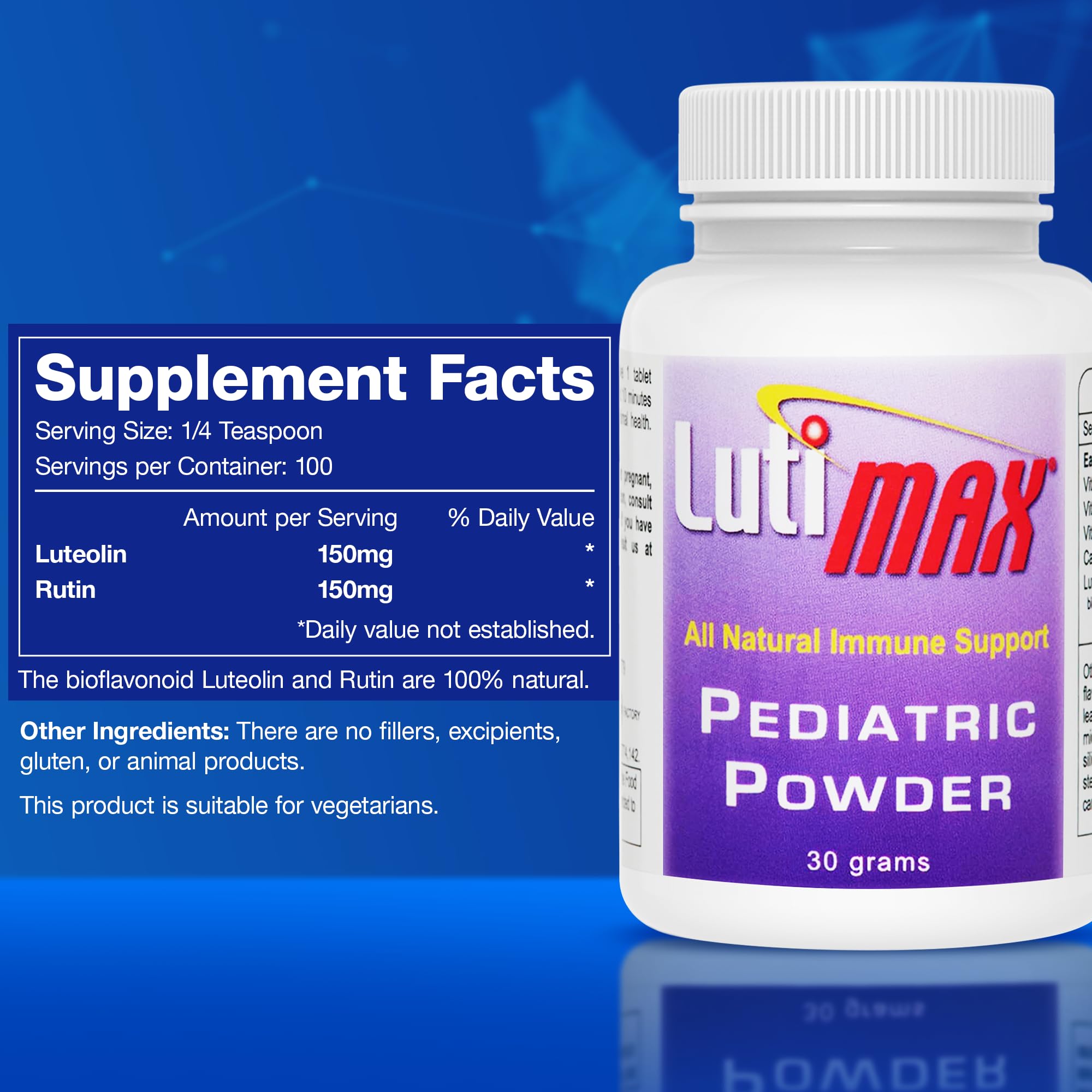 Lutimax Kids Brain Supplement Powder with Luteolin & Rutin - Supports Memory, Focus, Muscle & Immune Health - Nootropic Antioxidant Formula - 200 Servings - Ideal for School, Study & Daily Cognitive Performance