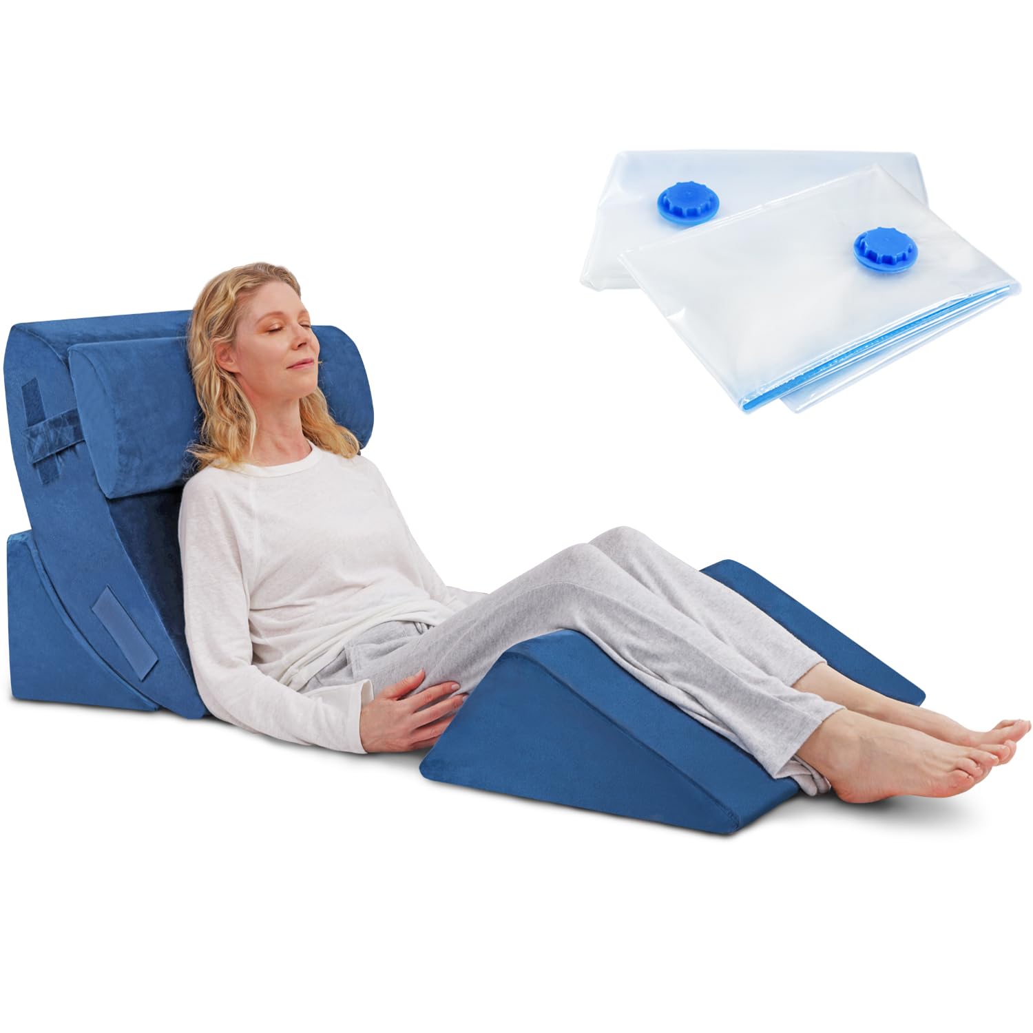 AllSett Health 4-Piece Orthopedic Bed Wedge Pillow Set with Memory Foam - Multi-Angle Support for Back, Neck, Shoulder & Leg Pain Relief - Machine Washable Cover - Perfect for Sleeping, Reading & Post-Surgery Recovery