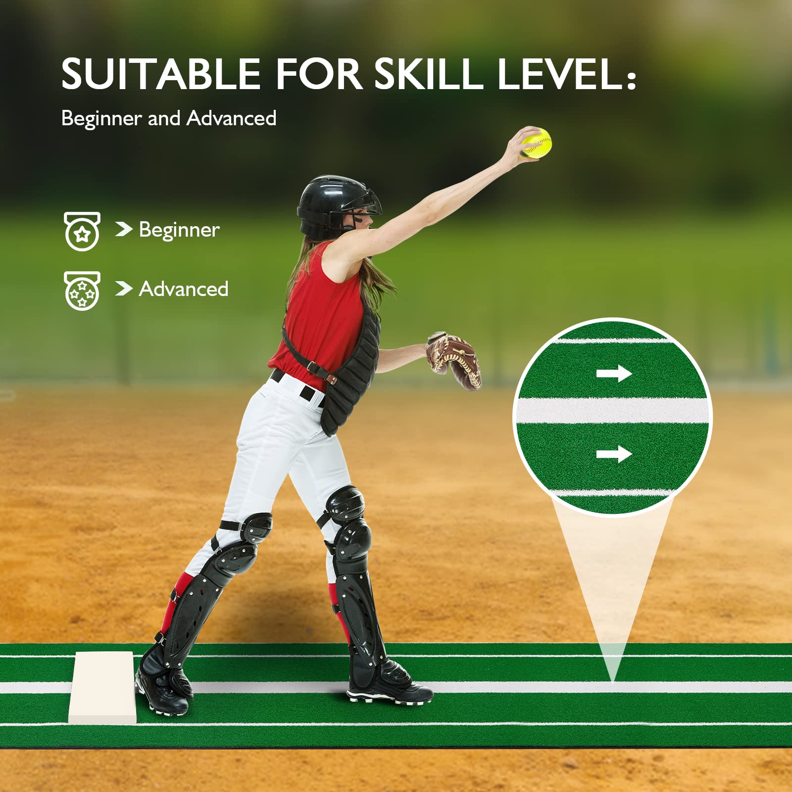 Regulation Softball Pitching Mat - 10' x 3' Non-Slip Pitching Rubber with 5mm Thick Pad for Indoor/Outdoor Practice | Durable, Anti-Fade Training Equipment for Softball Pitchers | Perfect for Backyard, Field & Gym Training