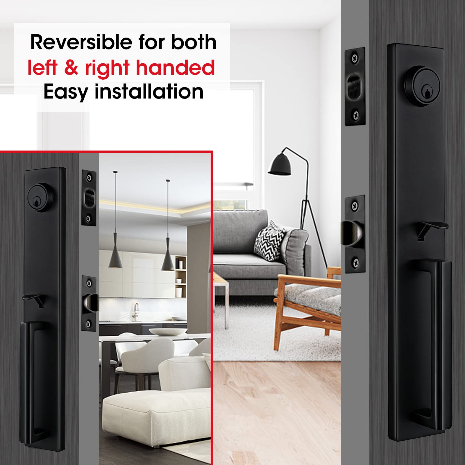 TMC Iron Black Front Double Door Handleset with Keyed Entry - Durable Exterior Door Hardware for Home Security & Style | Perfect for Entry Doors, Front Gates & Commercial Buildings