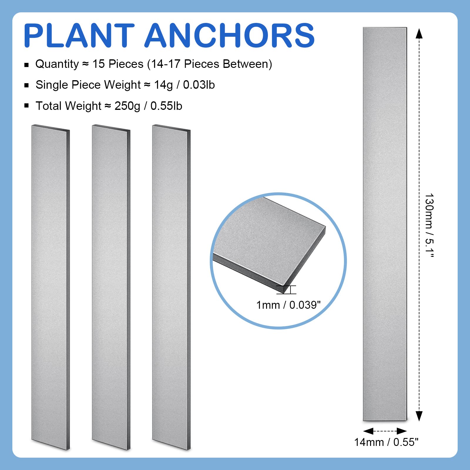 15 Pcs Heavy Duty Aquarium Plant Weights - 5 Inch Metal Strips (250g) for Secure Anchoring in Fish Tanks | Prevents Floating Plants | Perfect for Freshwater & Saltwater Aquariums, Aquatic Plant Arrangement & Aquascaping
