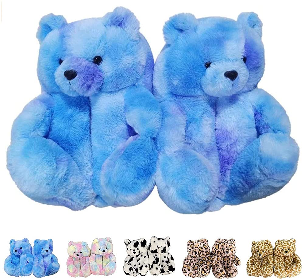 Cozy Teddy Bear Slippers for Women & Kids - Soft Plush Animal House Shoes with Non-Slip Sole - Warm Winter Indoor/Outdoor Slippers for Home, Lounge & Gift Giving