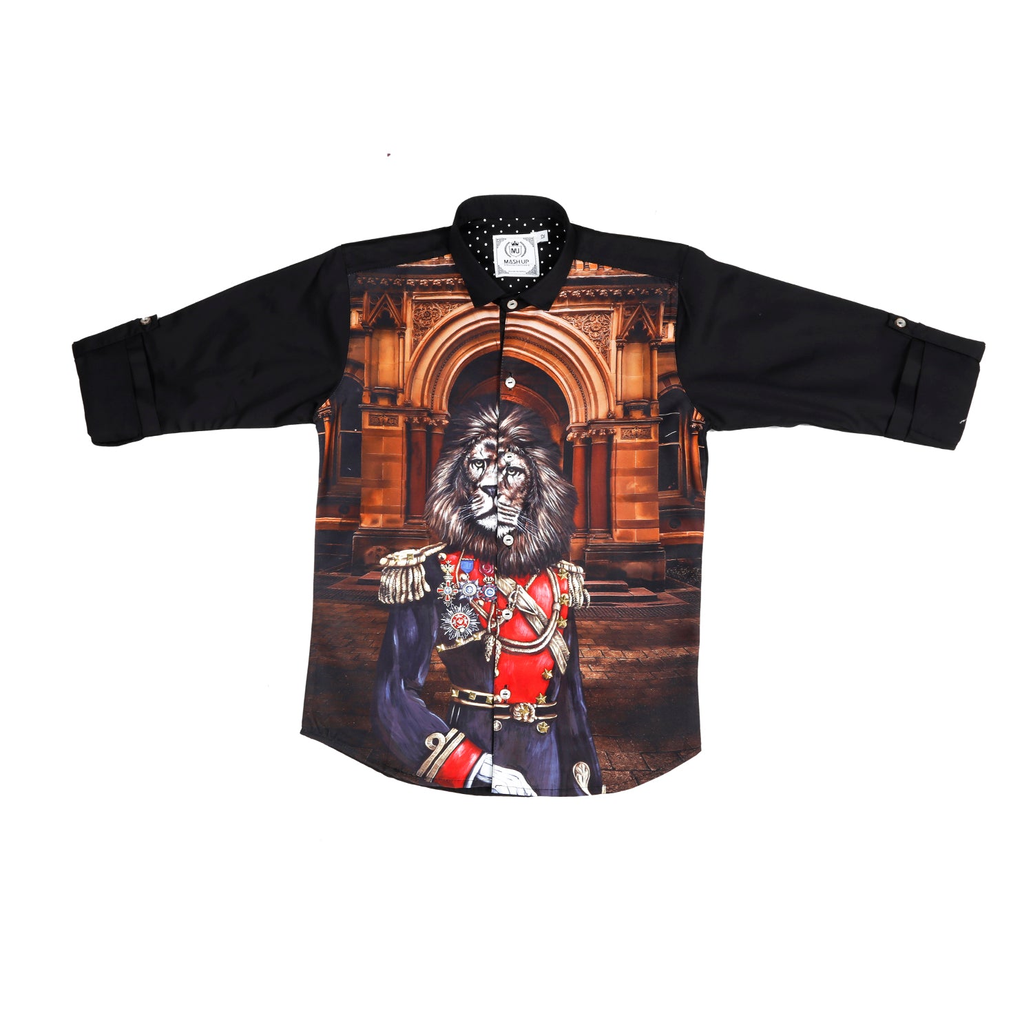 MASHUP LION MILITARY PRINTED SHIRT - Stylish Graphic Tee for Men, Streetwear Fashion, Casual Wear for Outings & Parties