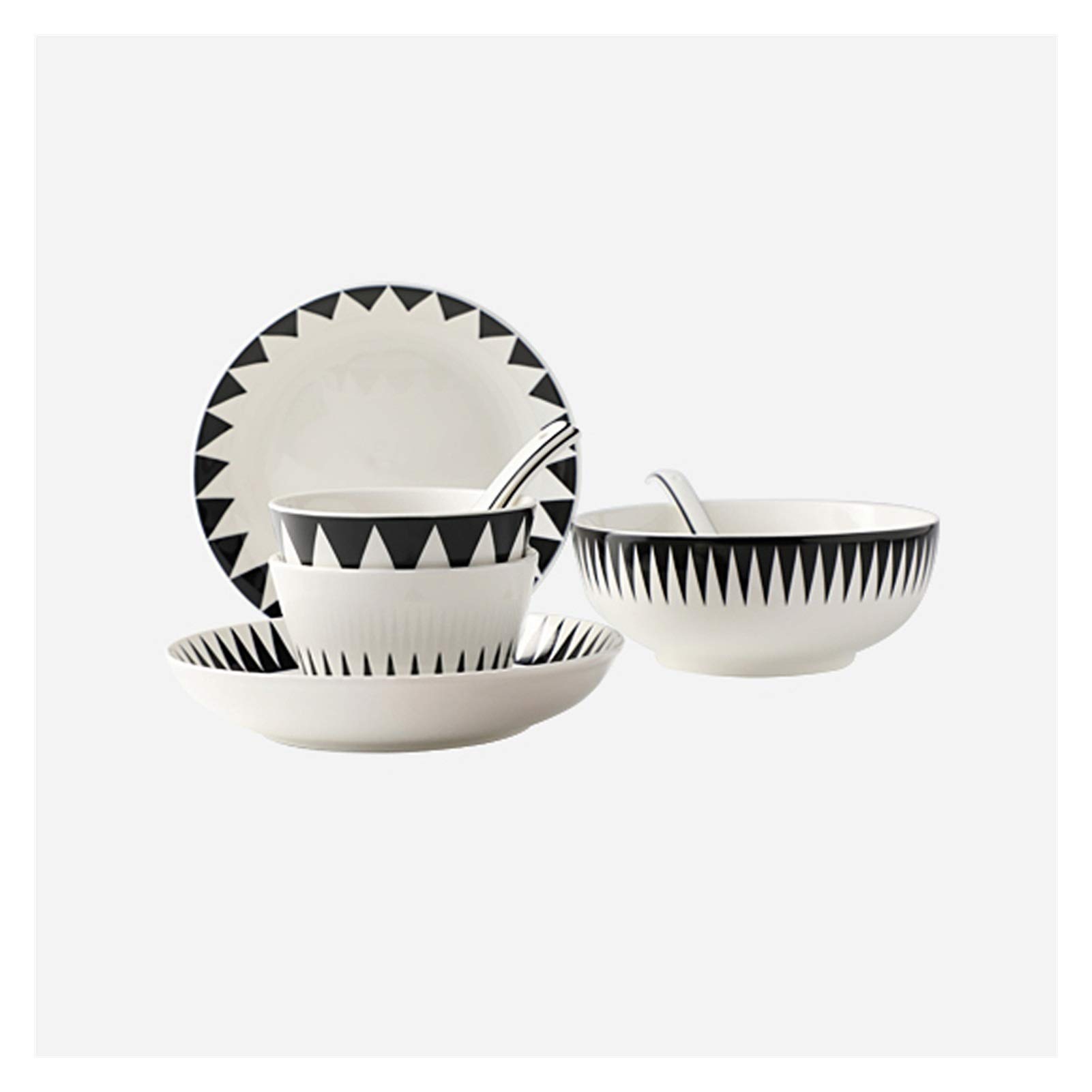 10-Piece Ceramic Dinner Plate Set with Geometric Pattern - Includes Plates, Bowls & Snack Dishes for 2 People - Elegant Dinnerware for Home, Restaurant & Party Serving (Color: A)