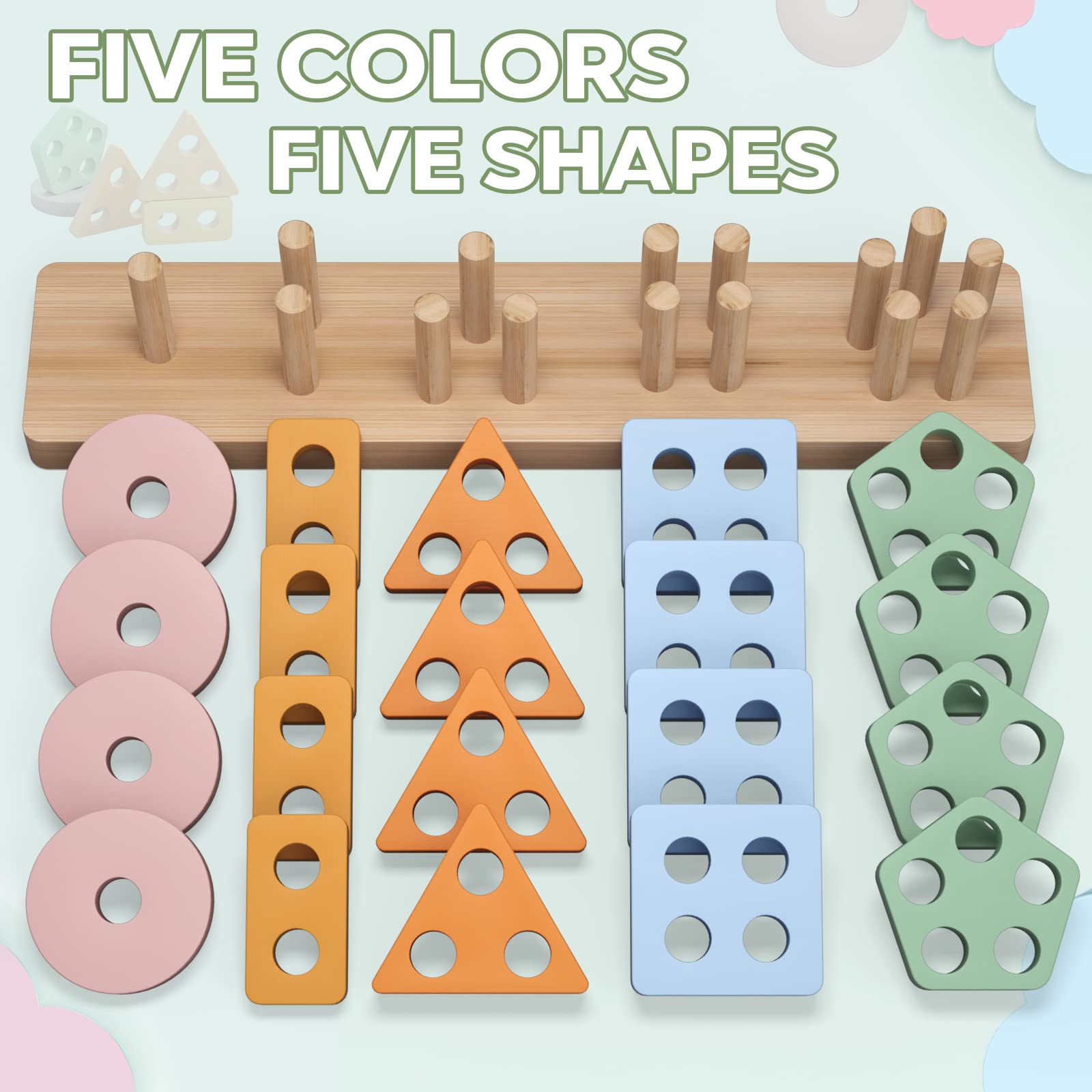 Montessori Wooden Stacking Toys for Toddlers 1-2 Years - Sorting & Learning Blocks for Preschool Kids - Perfect Gift for 12-18 Month Boys & Girls - Playtime & Early Education