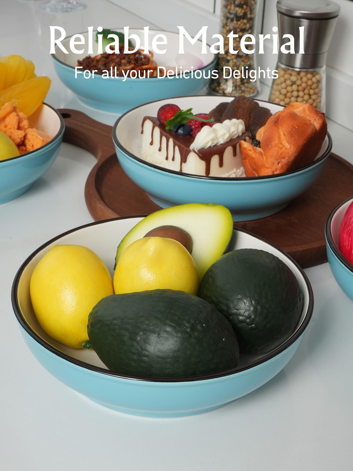 5-Piece Ceramic Pasta Bowls Set - 30oz Microwave & Dishwasher Safe for Soup, Salad - Kitchen & Dining Use