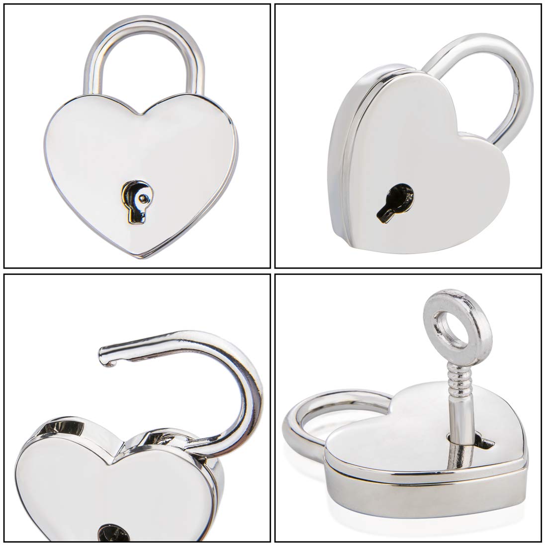 4PCS Alloy Heart-Shaped Padlock with Keys - Secure Jewelry Box, Storage Box, Diary & Luggage - Romantic Gift for Valentine's Day, Anniversary & Travel (Silver)