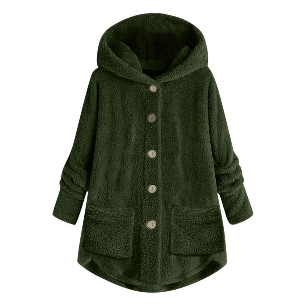Women's Plus Size Winter Wool Button Cardigan with Hood - Cozy Loose Fit Jacket for Casual Wear, Office & Outdoor Activities