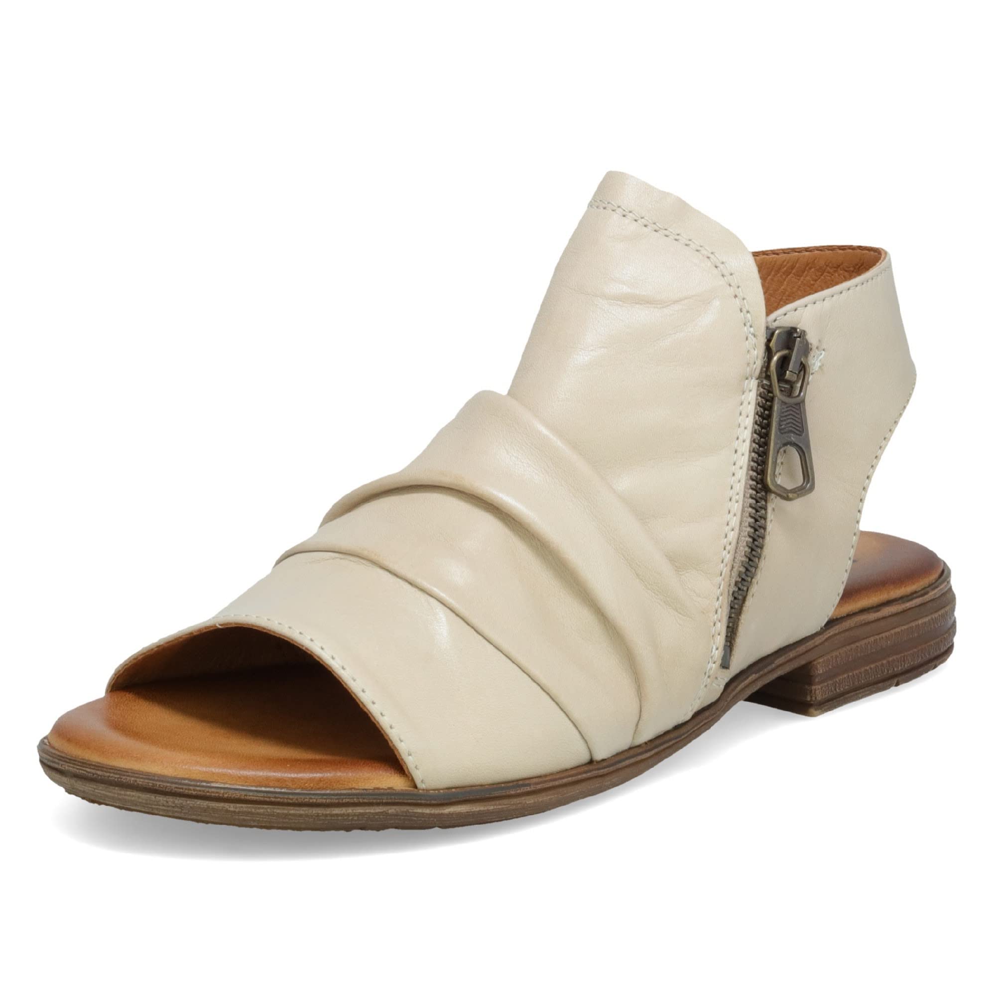 Miz Mooz Dylan Women's Leather Sandals - Peep Toe Boho Style with Side Zipper - Comfortable Summer Casual Shoes for Beach, Travel & Everyday Wear