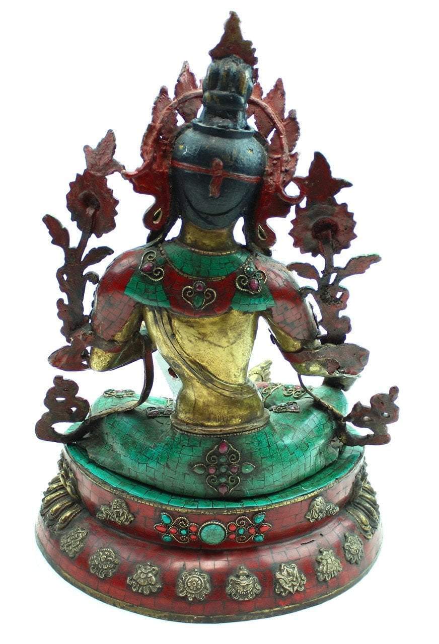 19 Inch Green Tara Mosaic Jeweled Statue - Handcrafted Buddhist Deity Sculpture for Home Altar, Meditation Room & Spiritual Decor
