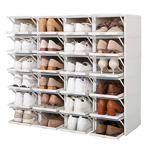 3-Pack Clear Plastic Push Drawer Shoe Box Organizer - Stackable Storage for Closet, Bedroom & Entryway - Transparent Shoe Display Case for Easy Access & Organization