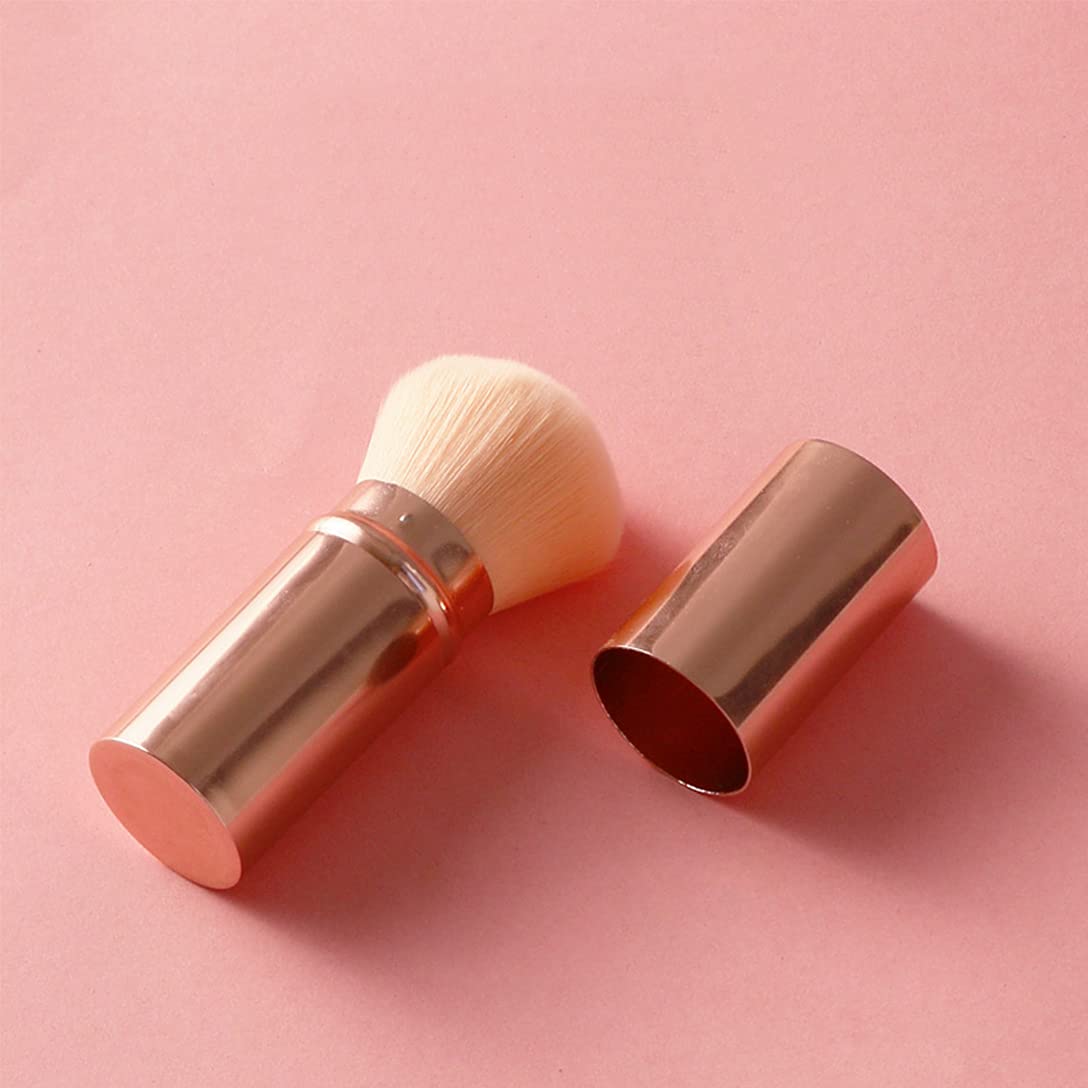 Retractable Kabuki Brush Set - Rose Gold for Blush & Foundation - Travel-Friendly Makeup