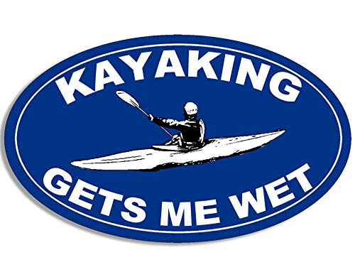 3x5 Inch Blue Oval Kayaking 'Gets Me Wet' Funny Vinyl Magnet Sticker - Perfect for Kayak Paddles, Coolers & Waterproof Gear - Great Gift for Kayakers & Outdoor Enthusiasts