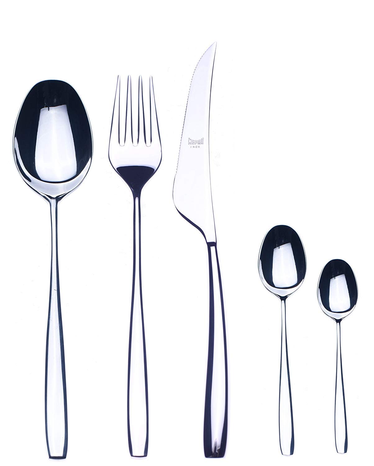 MEPRA 105222030M 30-Piece Moka Flatware Set - Polished Silver Stainless Steel Cutlery Set, Dishwasher Safe Silverware for Everyday Dining, Wedding & Restaurant Use