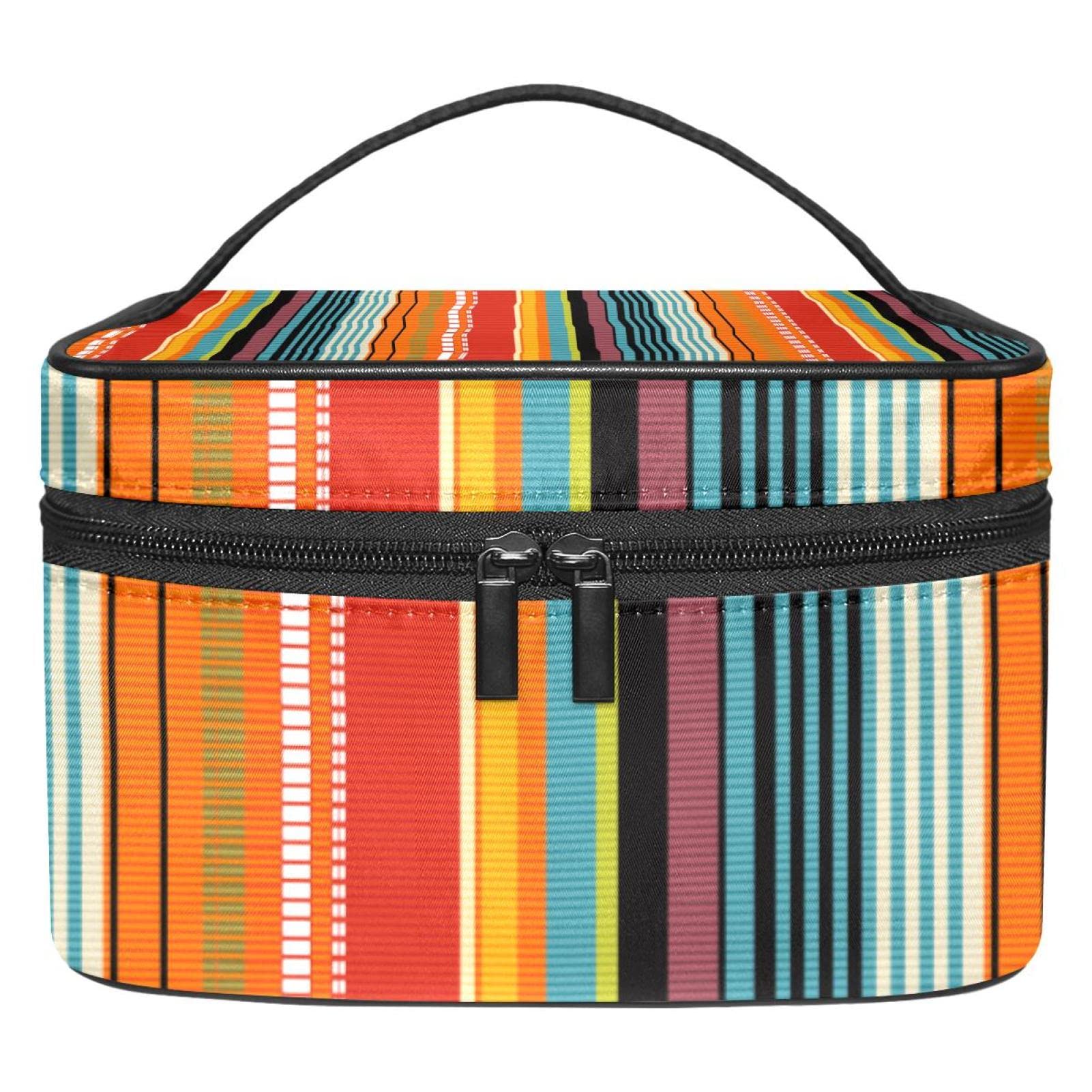 Boho Makeup Bag for Women - Striped Cosmetic Organizer with Handle for Travel, Gym & Daily Essentials | Perfect for Girls & Teens | Waterproof & Durable Makeup Pouch