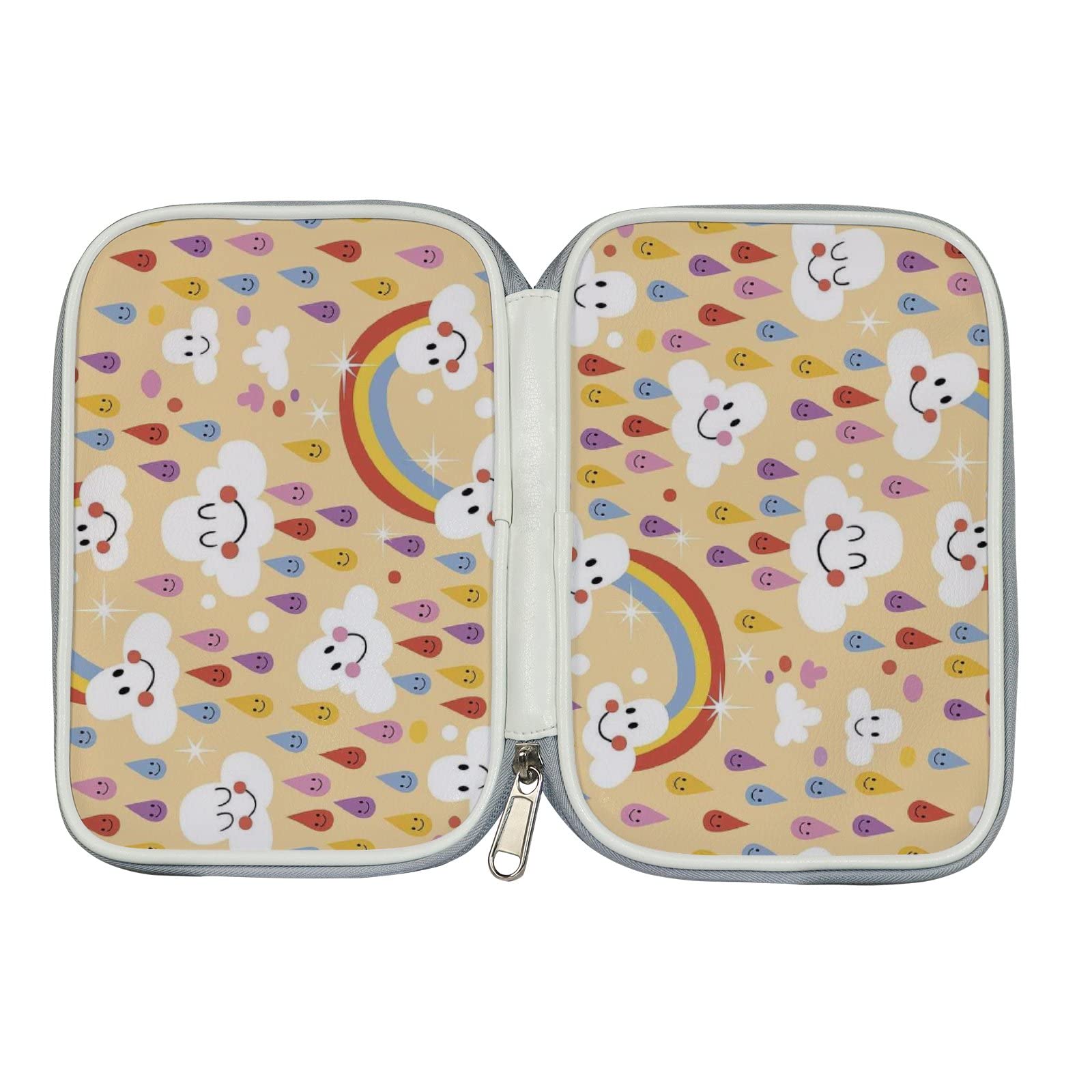 Kawaii Yellow Cloud Rainbow Raindrop Travel Makeup Bag for Women - Large Waterproof Cosmetic Toiletry Case for Girls - Perfect for Travel, Gym, and Daily Use