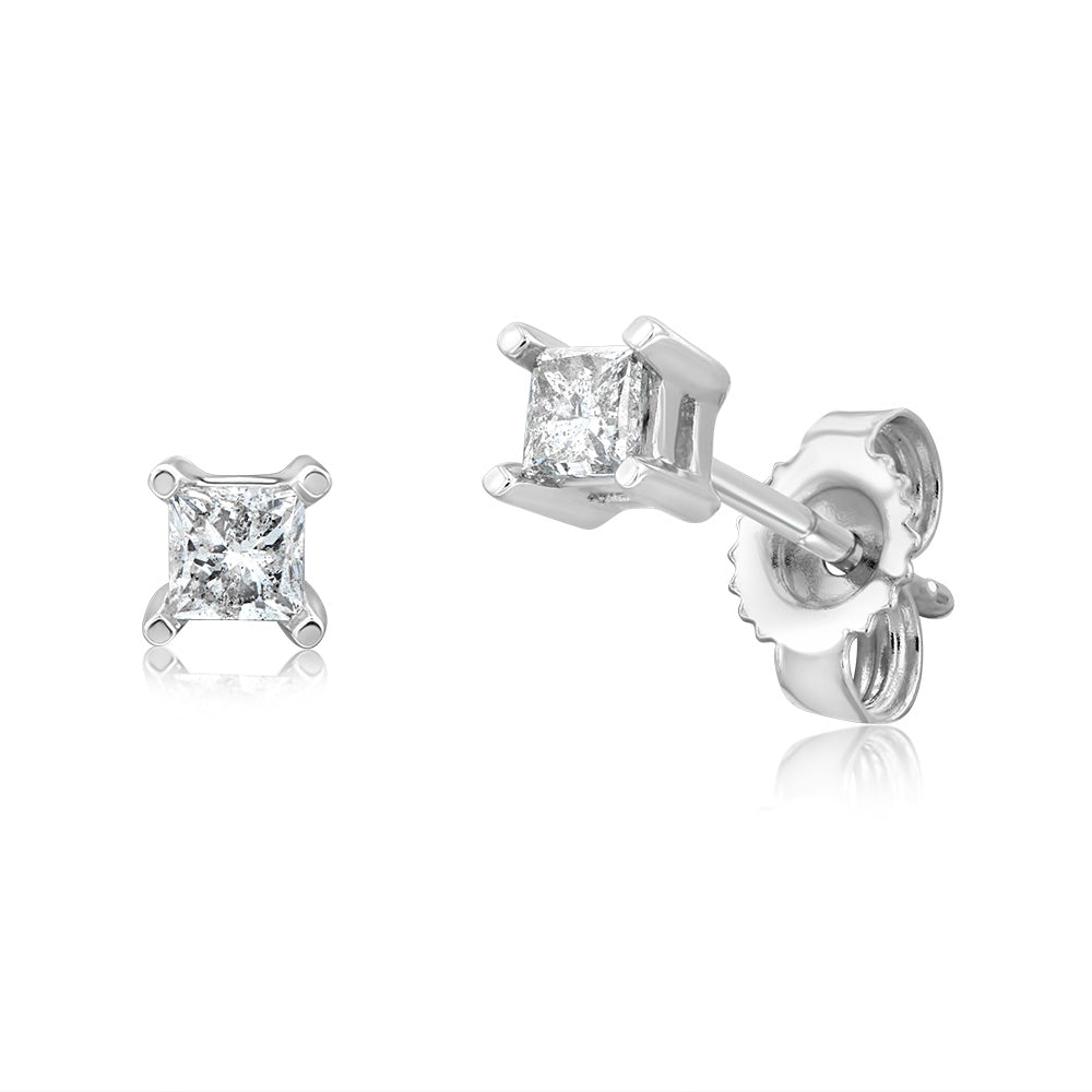 1/4 Carat Princess Cut Diamond Stud Earrings in Sterling Silver - Perfect for Weddings, Anniversaries & Everyday Elegance