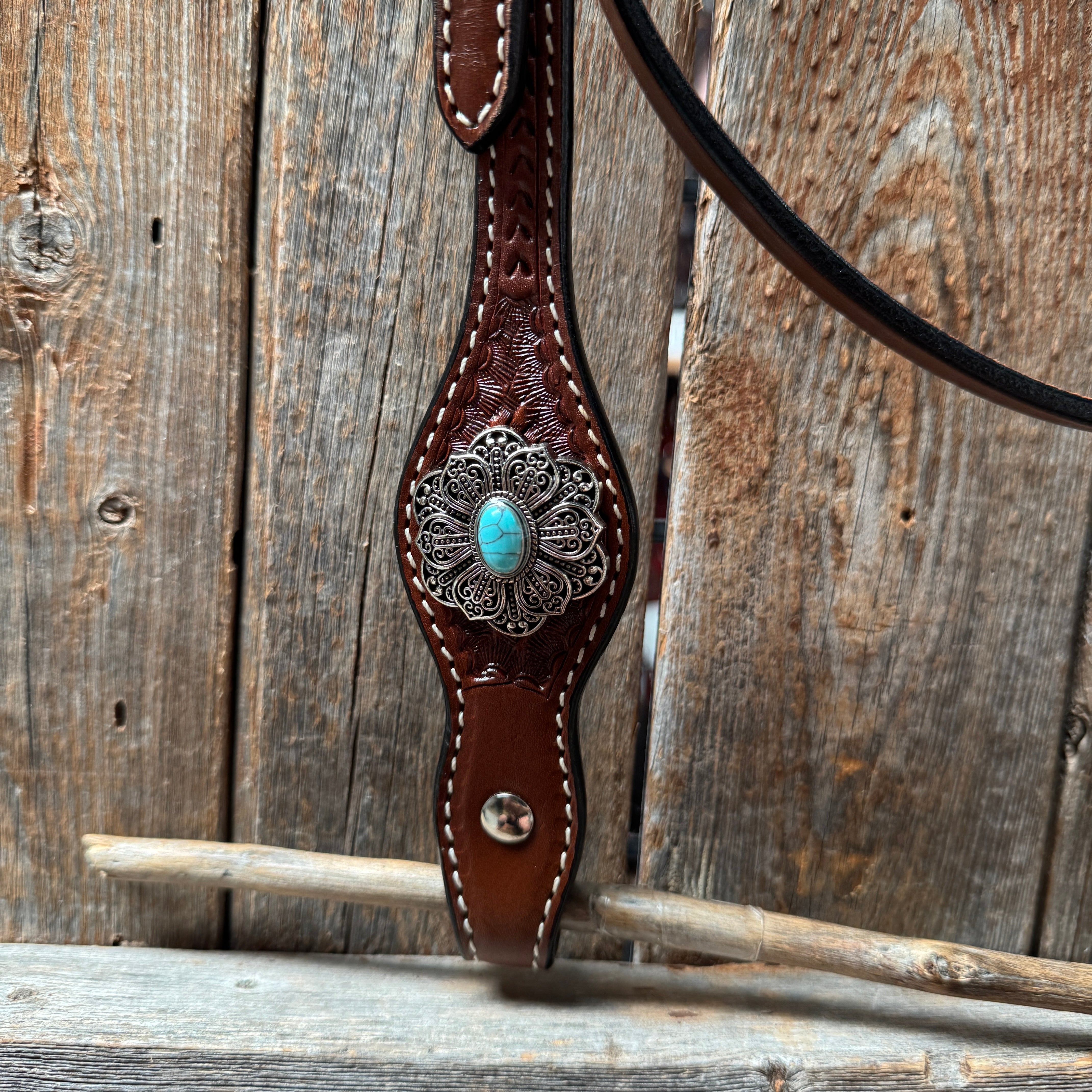 Turquoise Basketweave Browband for Horses - Medium Oil Draft Size #BB131D - Perfect for Show Jumping, Dressage & Western Riding