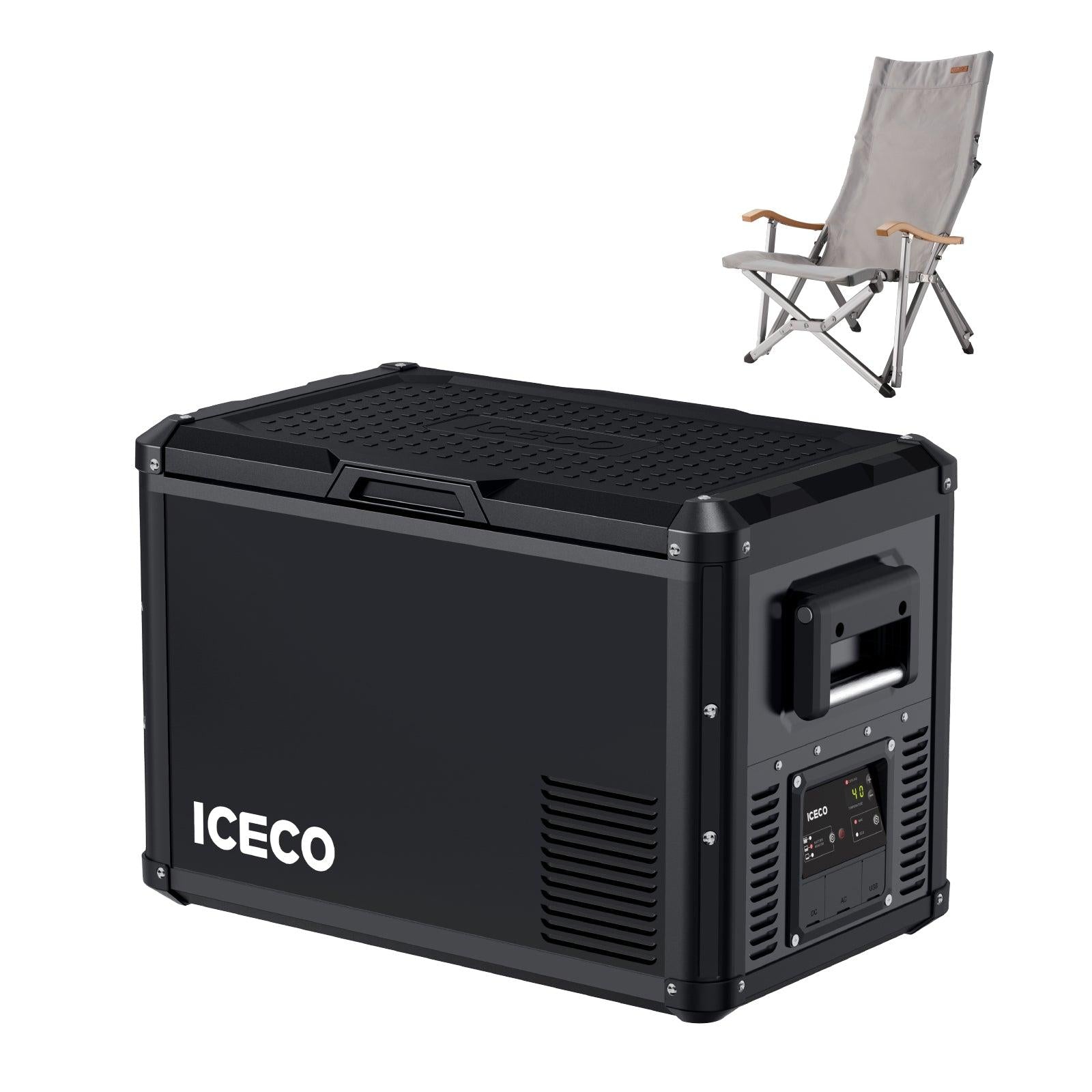 ICECO 47.5QT VL45ProS Portable Car Refrigerator & Hi1600L High Back Camping Chair Set - Perfect for Road Trips, RV Adventures, Beach Outings and Outdoor Picnics