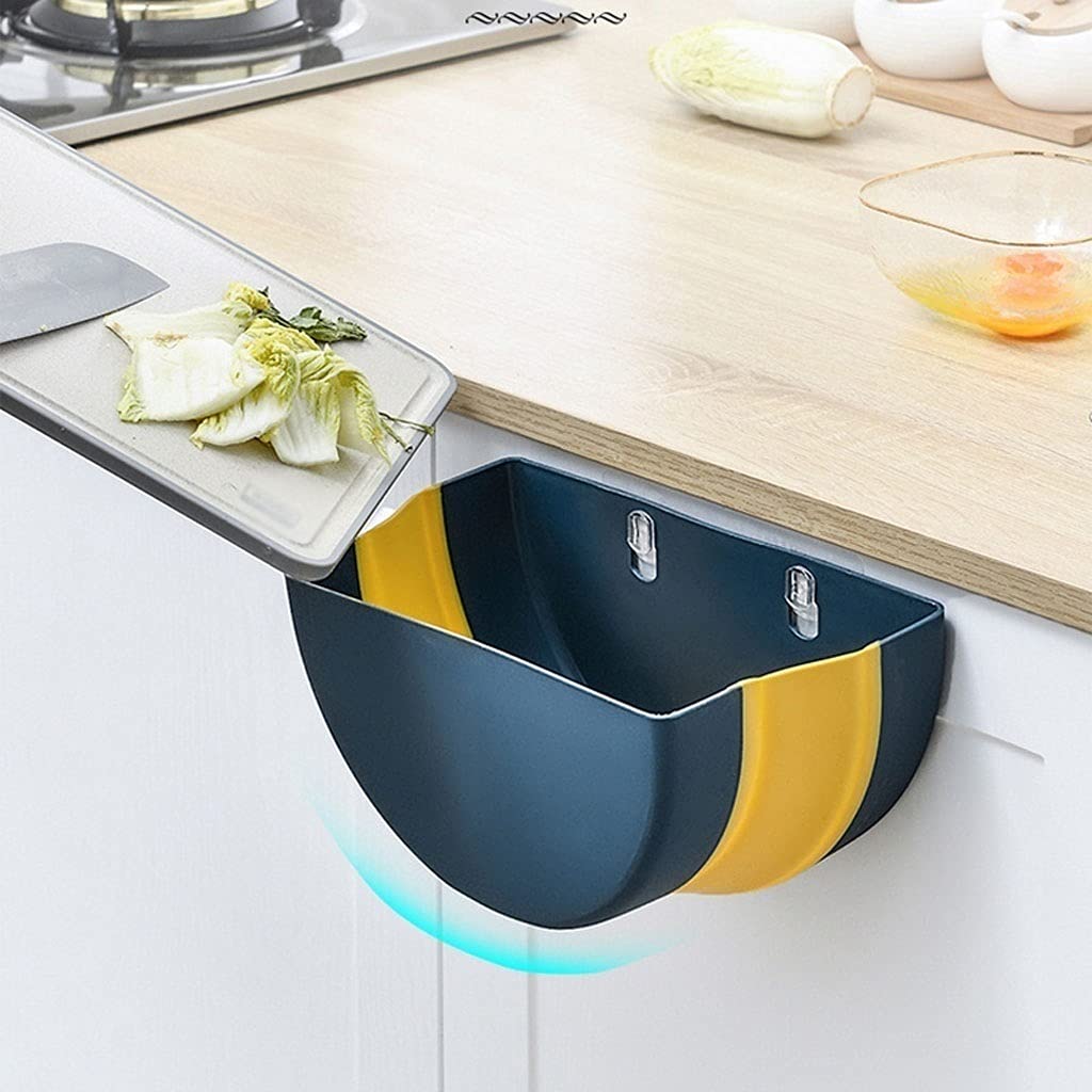 Wall-Mounted Folding Trash Can for Kitchen & Bathroom - Space Saving Under Sink Hanging Garbage Bin with Door Cabinet Mount - Perfect for Small Spaces, RVs & Apartments (Black)