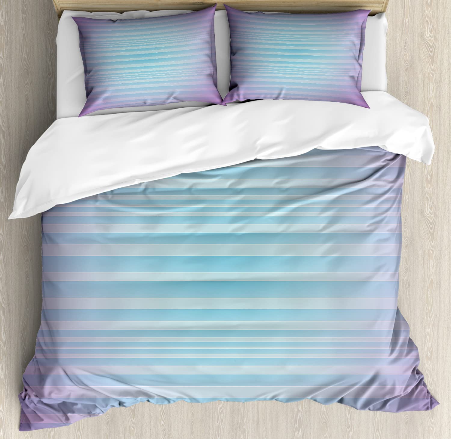 Ambesonne Modern Duvet Cover Set - Abstract Rising Colors Design with Minimalist Striped Art, 2-Piece Twin Size Bedding Set (Duvet Cover + Pillowcase) in Blue & Purple | Perfect for Contemporary Bedrooms, Guest Rooms & Dorm Decor