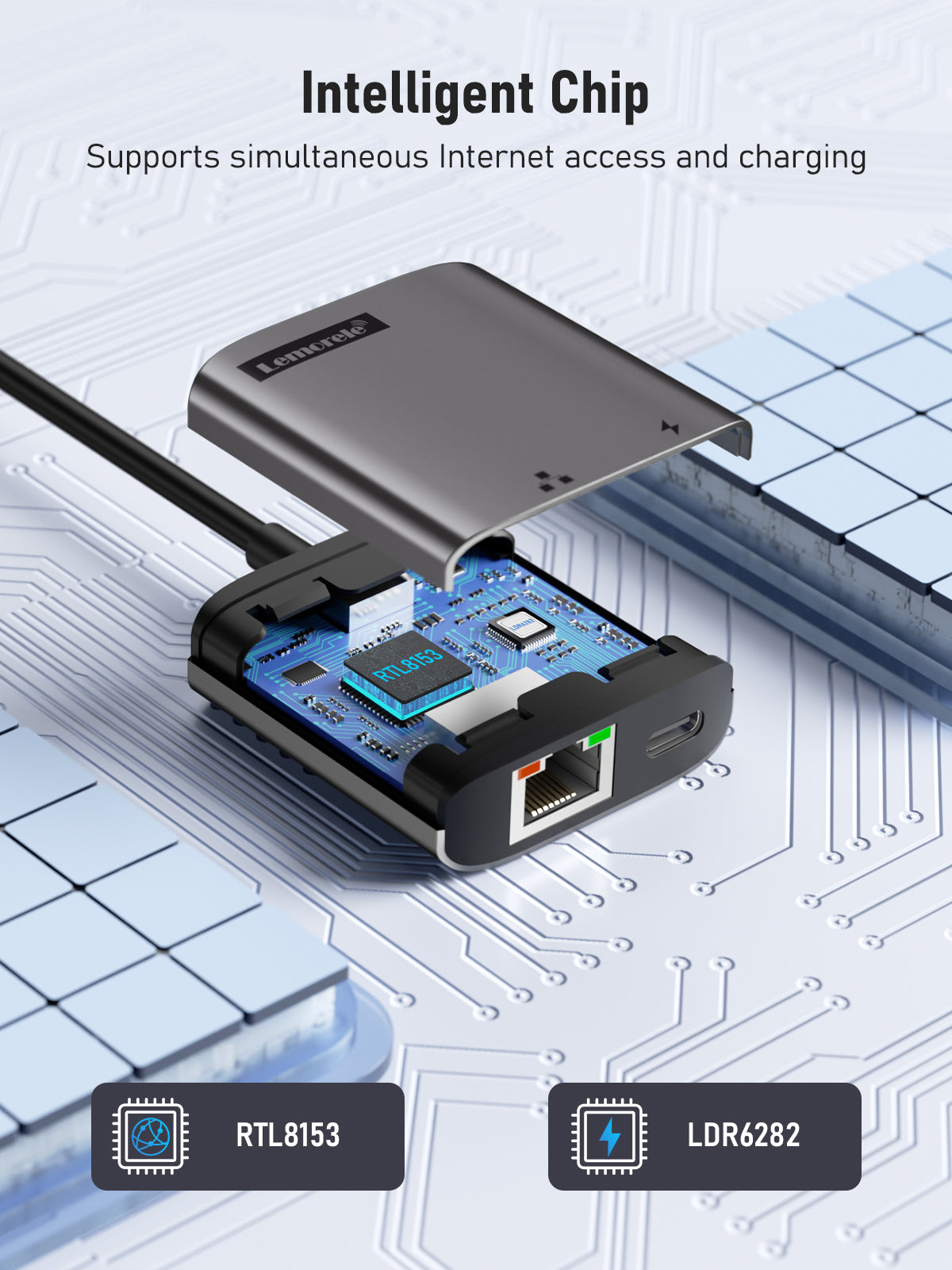LEMORELE™ TC35L USB C to RJ45 Ethernet Adapter - High-Speed Gigabit LAN Converter for MacBook, iPad Pro, Surface Laptop & More - Perfect for Office, Gaming & Remote Work