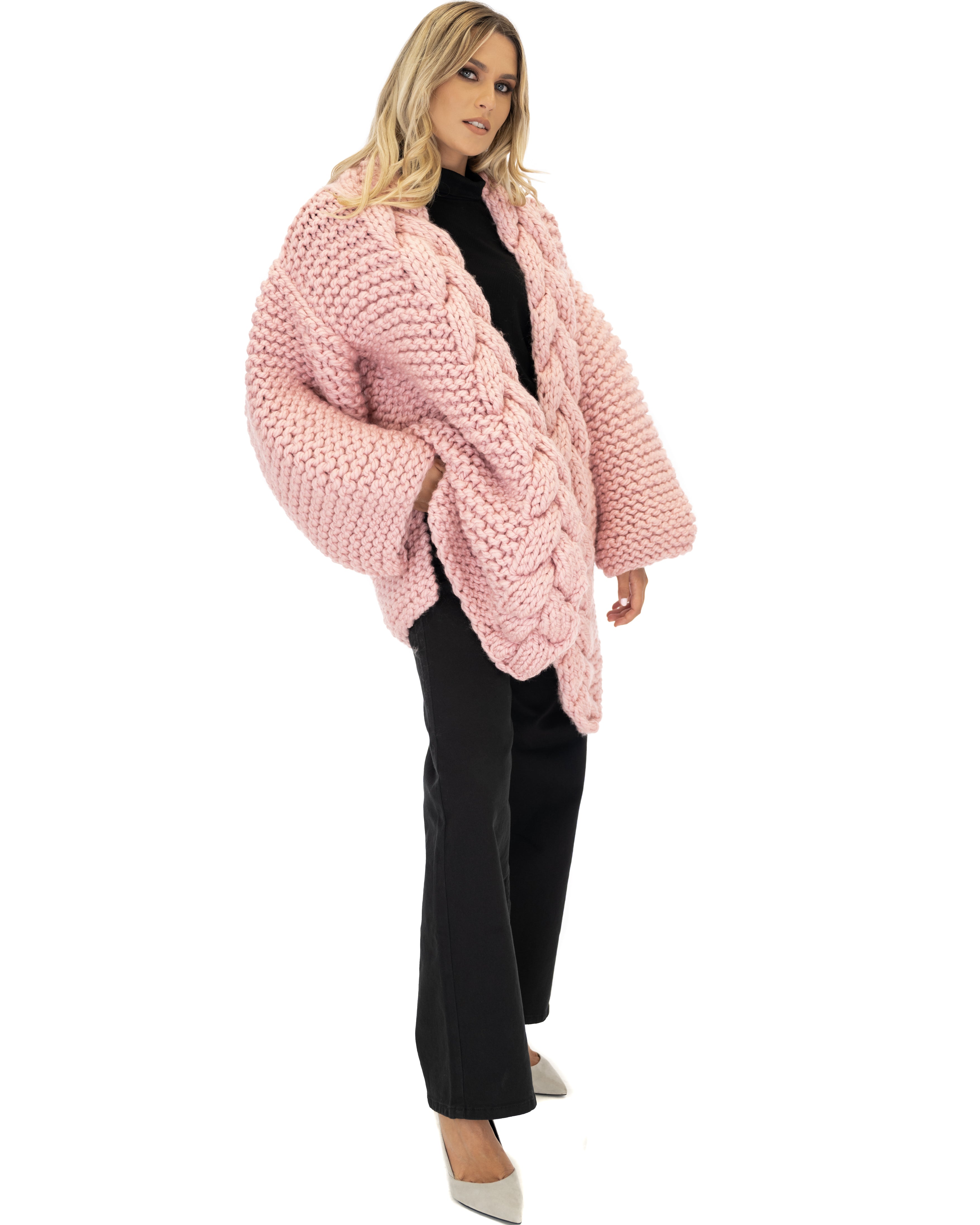 Women's Cable Knit Coat - Soft Wool Winter Jacket for Ladies - Perfect for Cold Weather, Office Wear & Casual Outfits