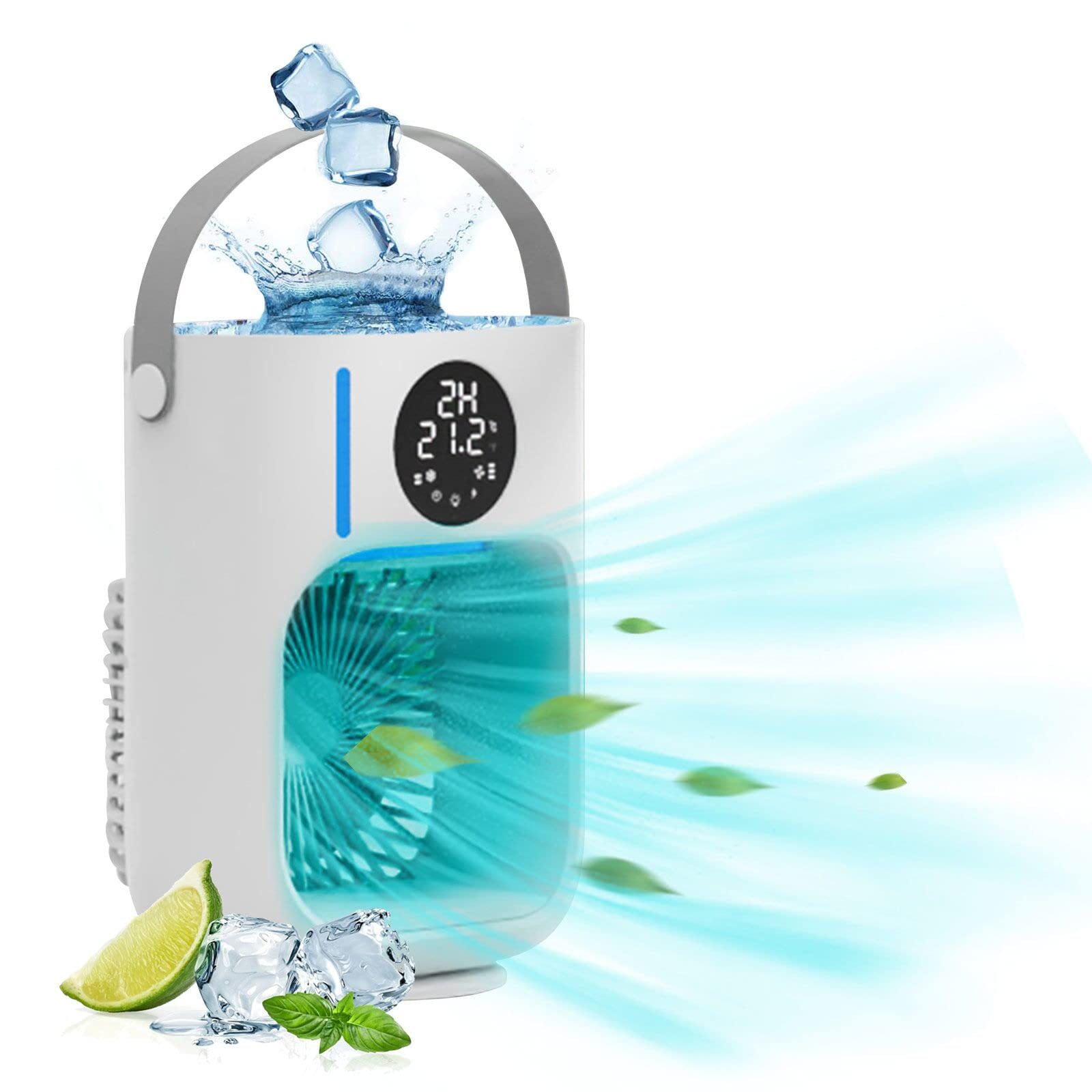 Bilukmi USB Mini Portable Air Conditioner - Personal Cooling Fan with Humidifier, Desktop Water Cooled Electric Fan for Home, Office, Bedroom (White) | Perfect for Summer, Small Spaces & Workspaces