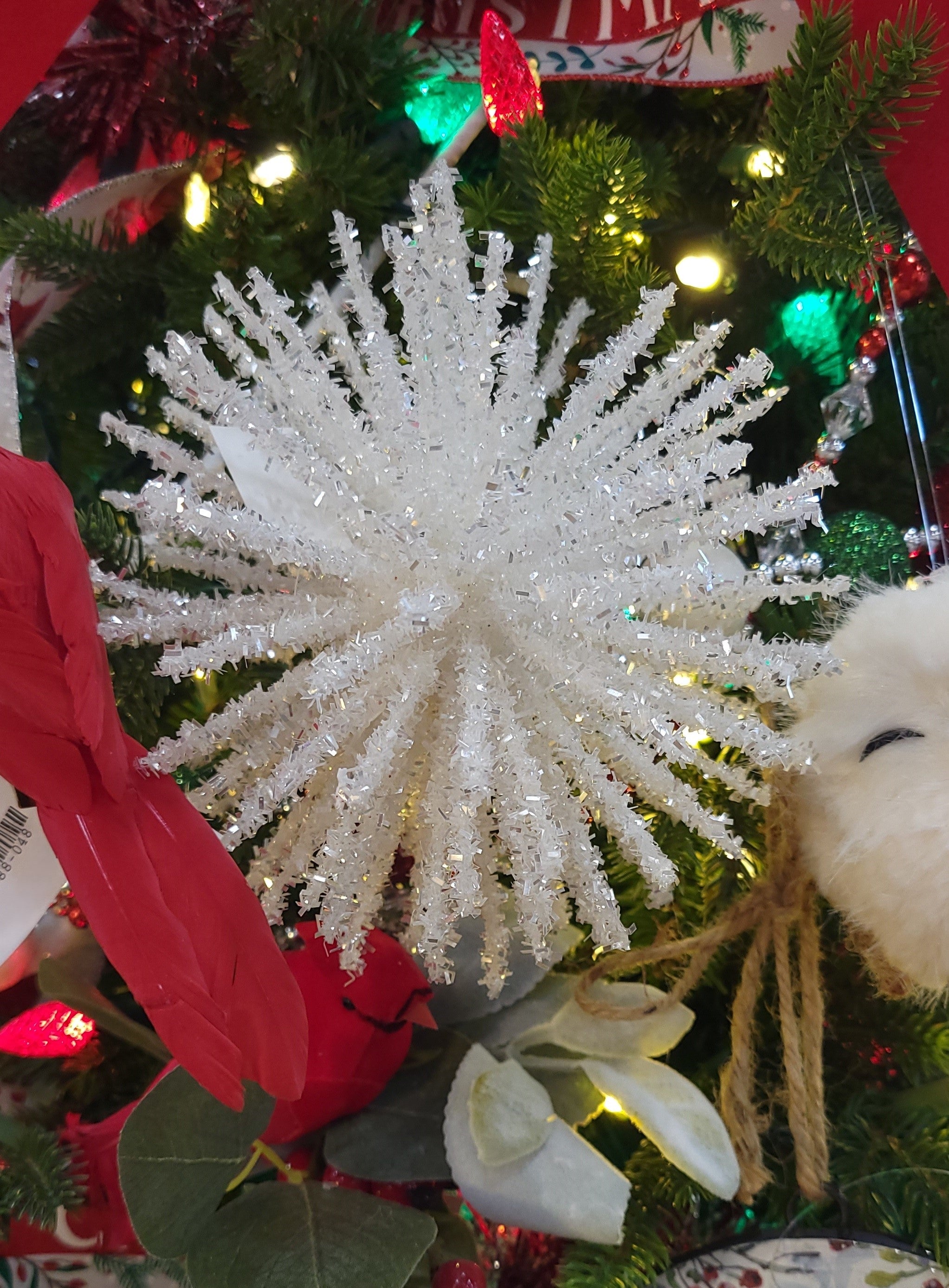 6 Pack White Starburst Christmas Ornaments - Elegant Holiday Tree Decorations for Xmas, Winter, and Festive Home Decor