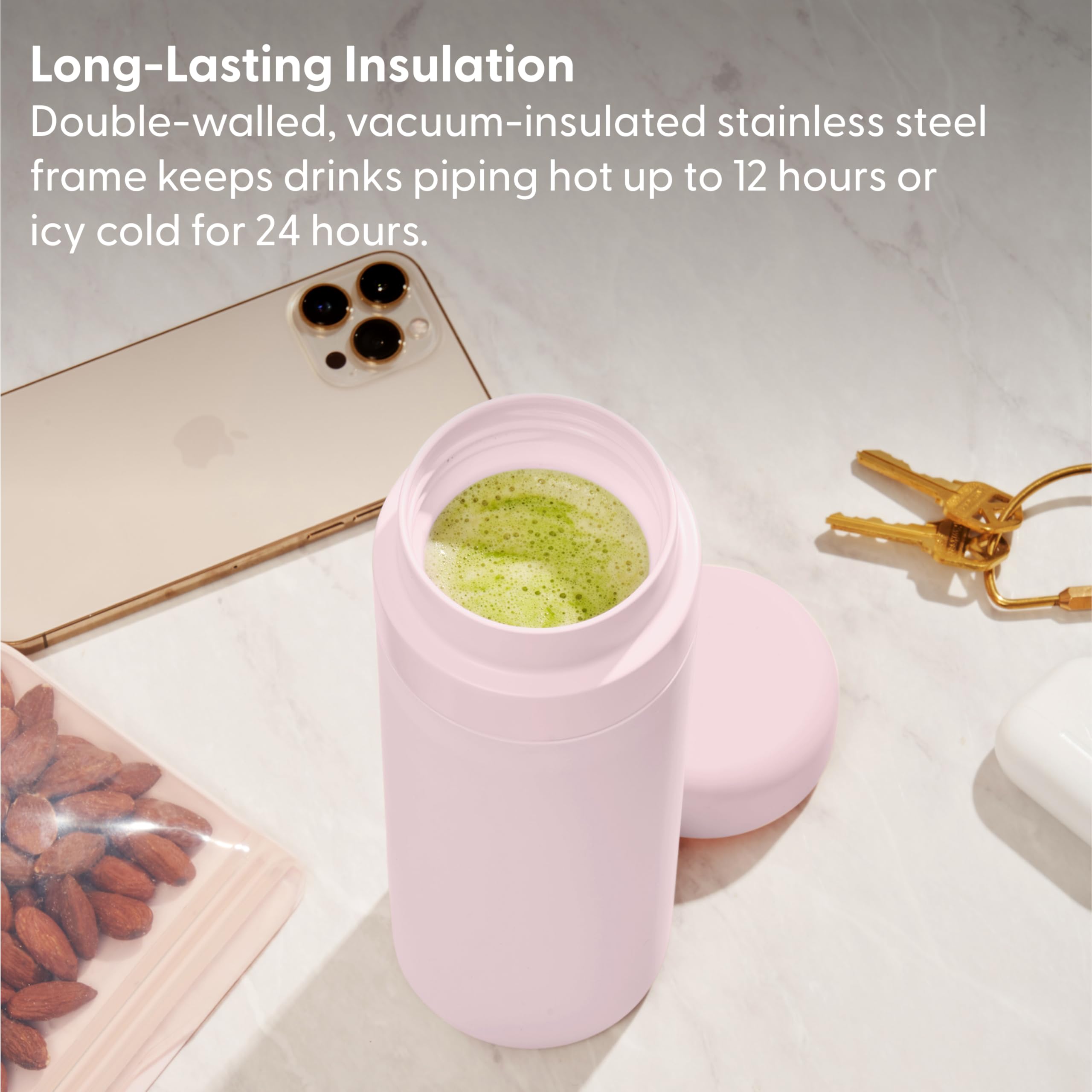 W&P Porter Insulated Bottle 20 oz - Ceramic Coated Vacuum Flask for Coffee, Tea & Water | Wide Mouth, Dishwasher Safe | Cream Terrazzo Design | Perfect for Office, Gym & Outdoor Adventures