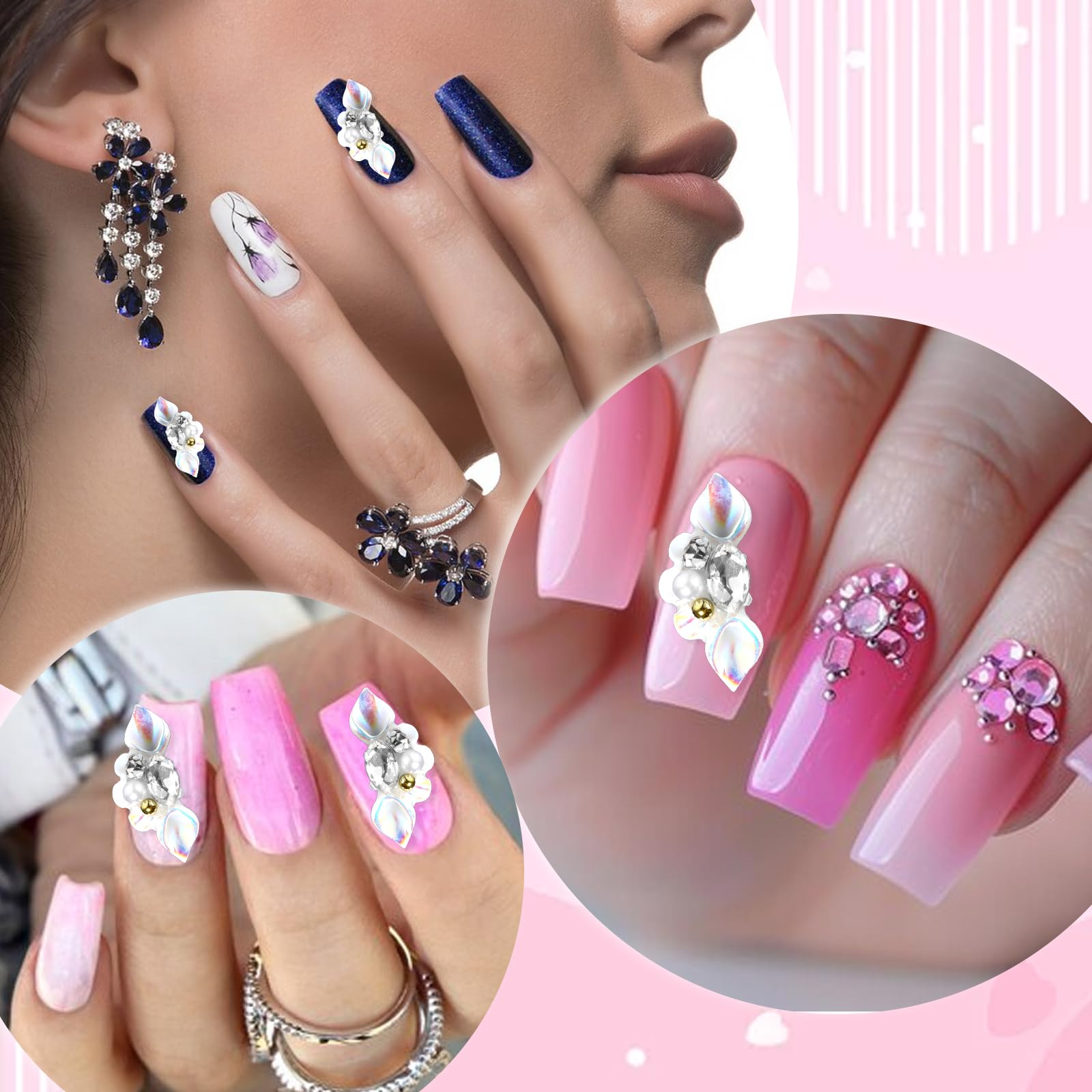 20Pcs 3D White Flower Nail Charms with Pearls - Elegant Resin Nail Art Decorations for Women - Perfect for Bridal, Party, and Salon Nail Designs