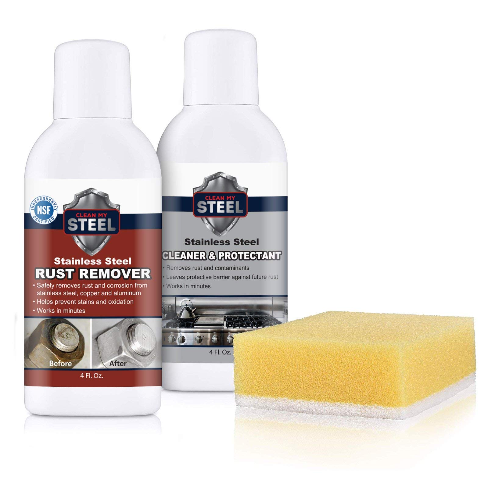 Premium Stainless Steel Rust Remover & Cleaner Kit - NSF Certified Safe for Food Areas | Effective Stainless Steel Pan Cleaner & Appliance Cleaner | Includes Rust Stain Remover, Gloves & Sponge (4 oz) | Perfect for Kitchen, Grill, Outdoor Cookware & Stainless Steel Appliances