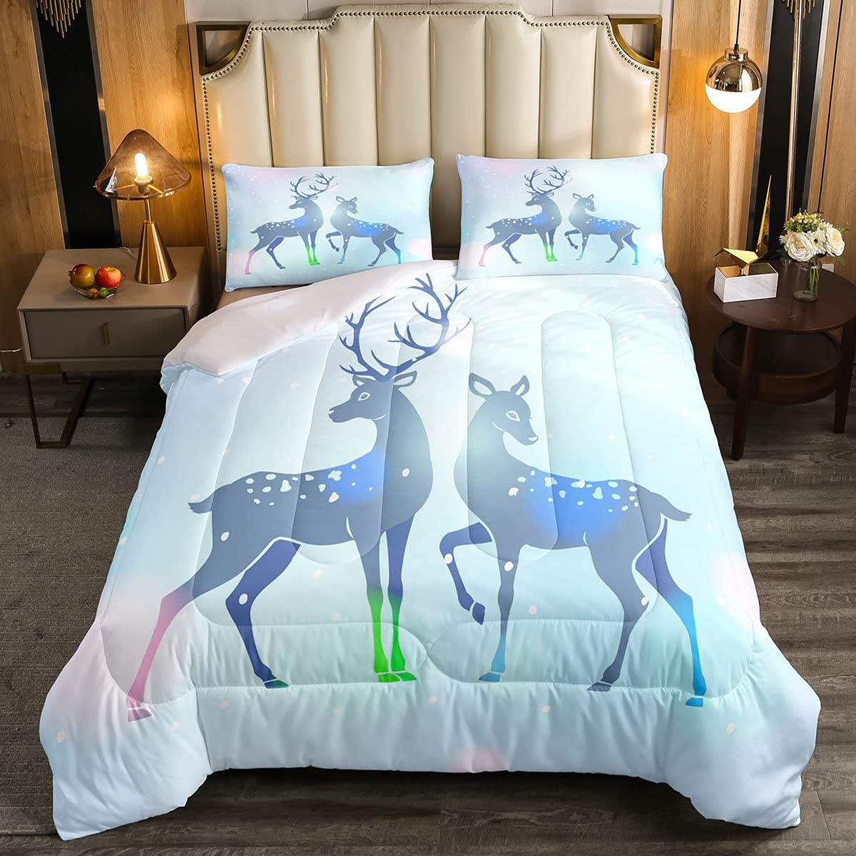 Feelyou Deer Theme Comforter Set - Elk Printed Microfiber Bedding for Kids (Queen Size) | Christmas Decor, Boys & Girls Room, Gradient Duvet Cover - Perfect for Holiday Bedroom Makeovers & Cozy Winter Nights