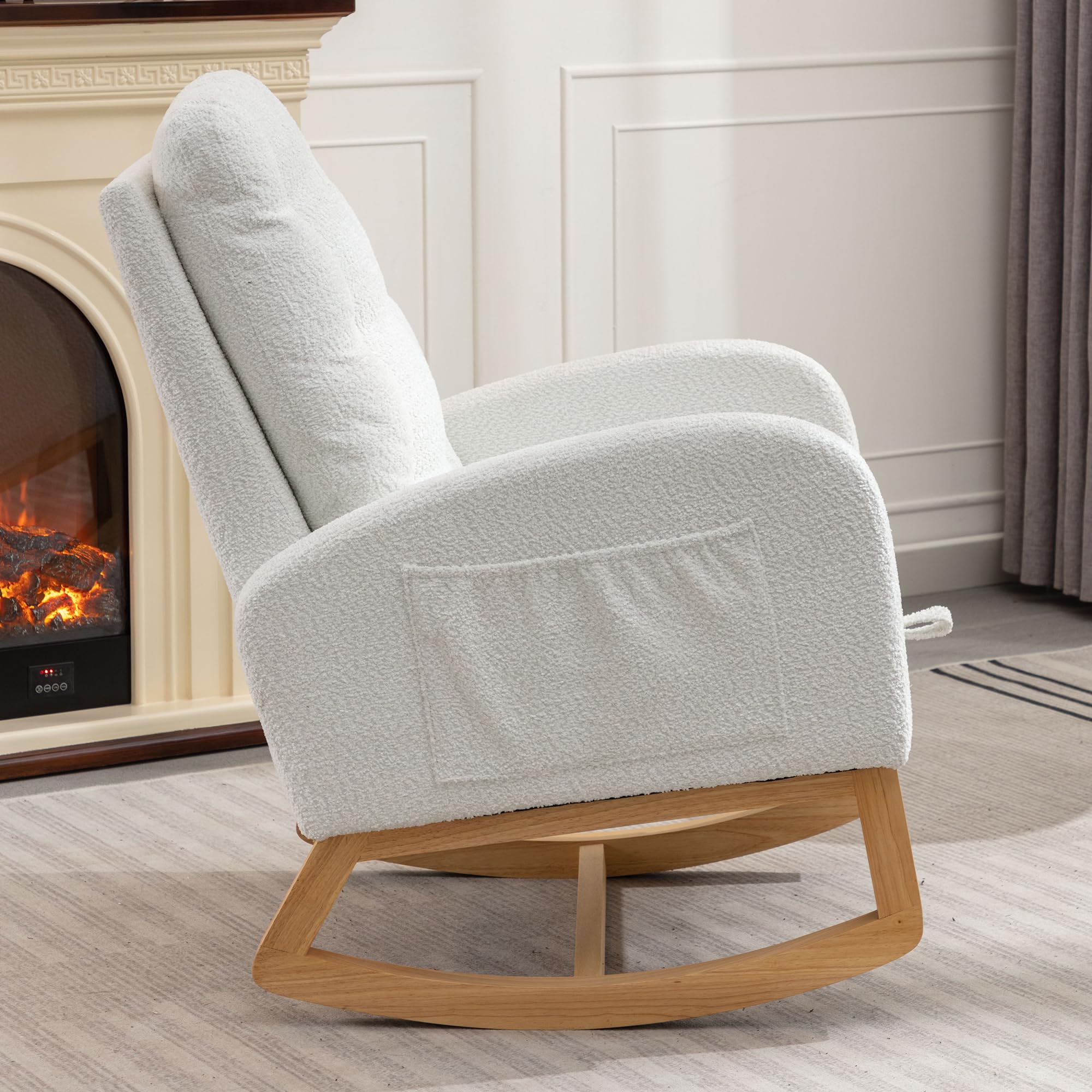 Comfortable Nursery Rocking Chair with Retractable Footrest - Glider Rocker Accent Chair with Padded Seat & High Backrest - Perfect for Living Room, Bedroom, Office & Nursery (White) - Ideal for Nursing, Relaxing & Reading