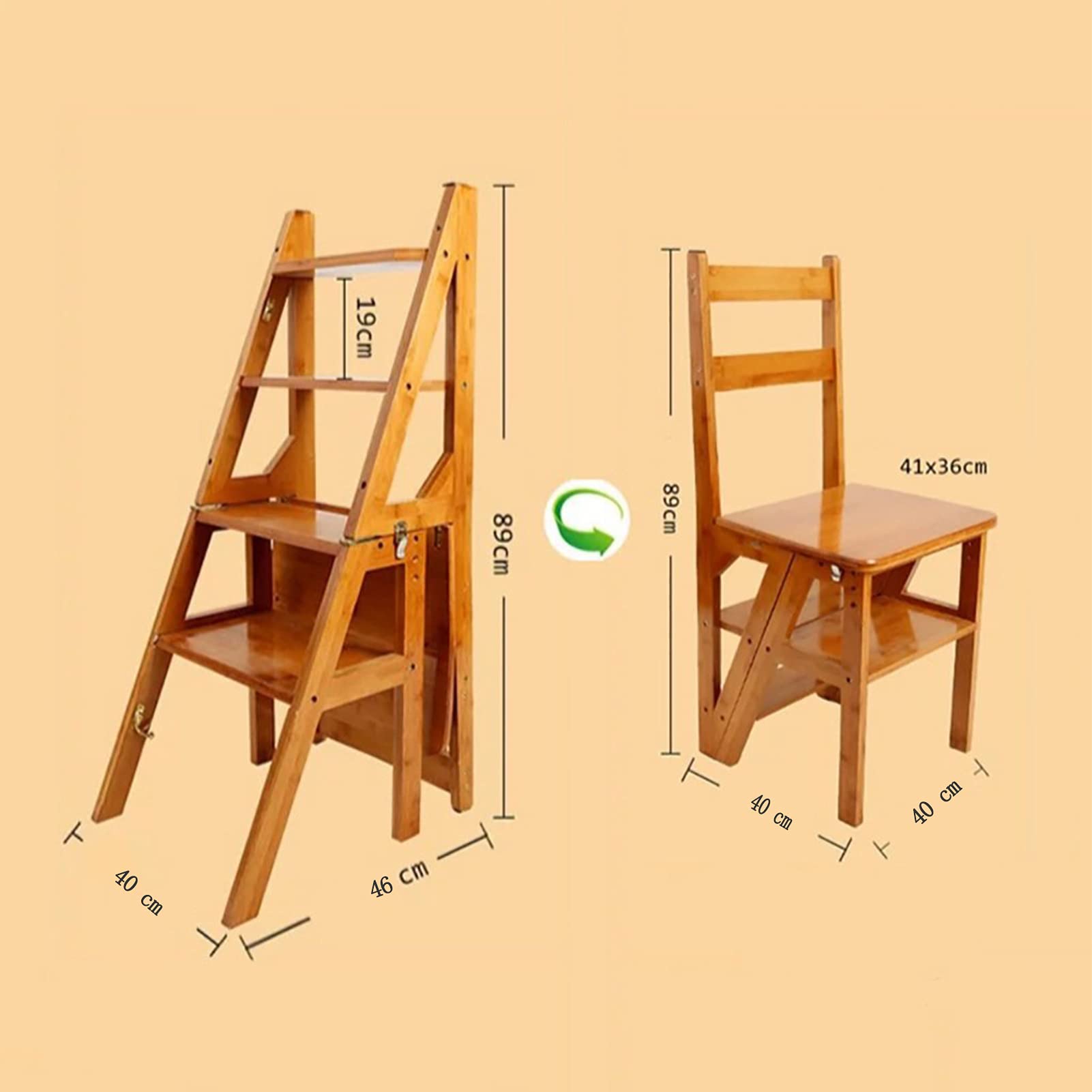 Solid Wood 4-Step Folding Ladder Stool - Dual Use Indoor Climbing Step Stool for Kitchen, Bathroom, and Storage - Heavy Duty Foldable Wooden Step Stool for Home & Office Use