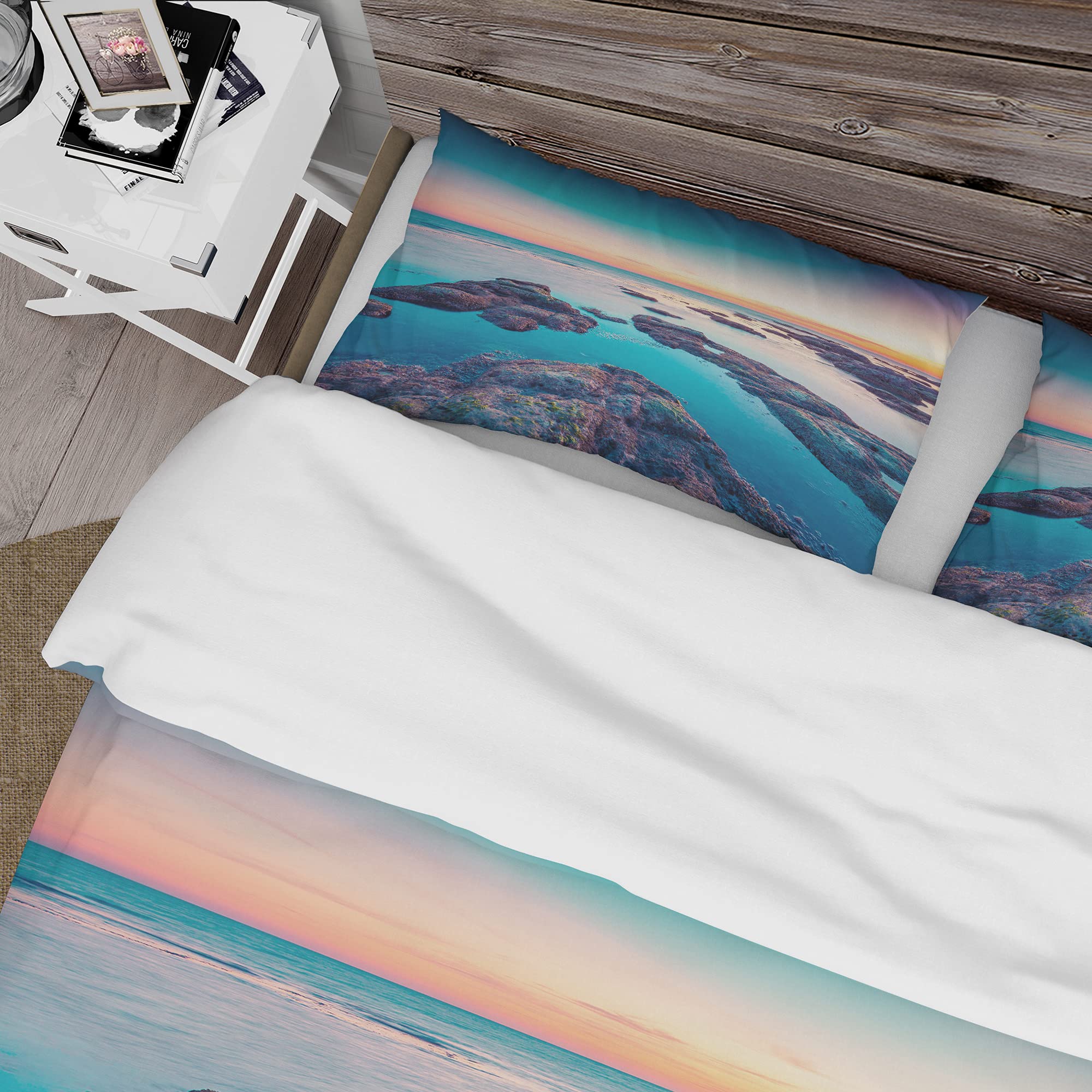 Blue Sicily Island Nautical Duvet Cover Set Queen - 3 Piece Coastal Beach Bedding for All Seasons | Perfect for Beach House, Coastal Decor & Nautical Themed Bedrooms
