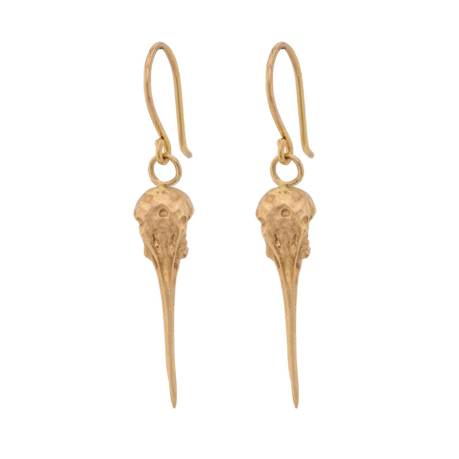 Hummingbird Skull Gold Earrings - Unique Gothic Jewelry for Women - Perfect for Halloween, Steampunk Fashion & Dark Aesthetic Outfits